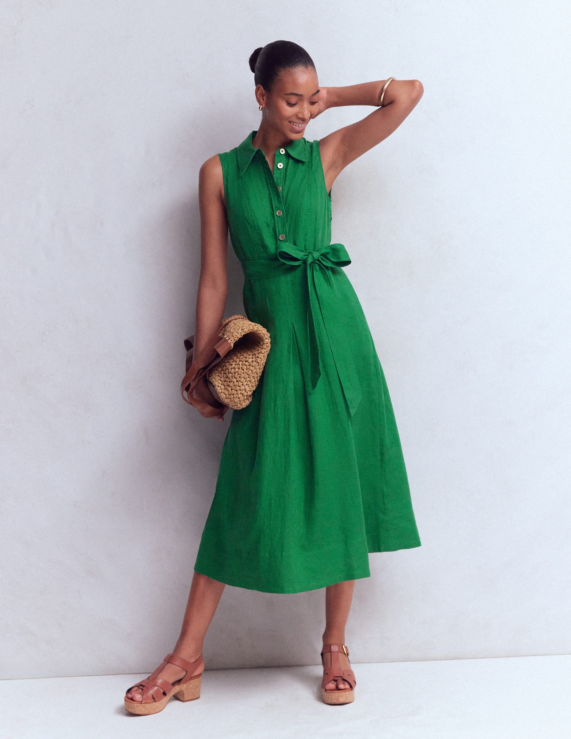 linen shirt dress women's Boden Belinda in Green ・Set a gentle or Color:Ltblueglit Under the Sea Prom Sleeves Dresses