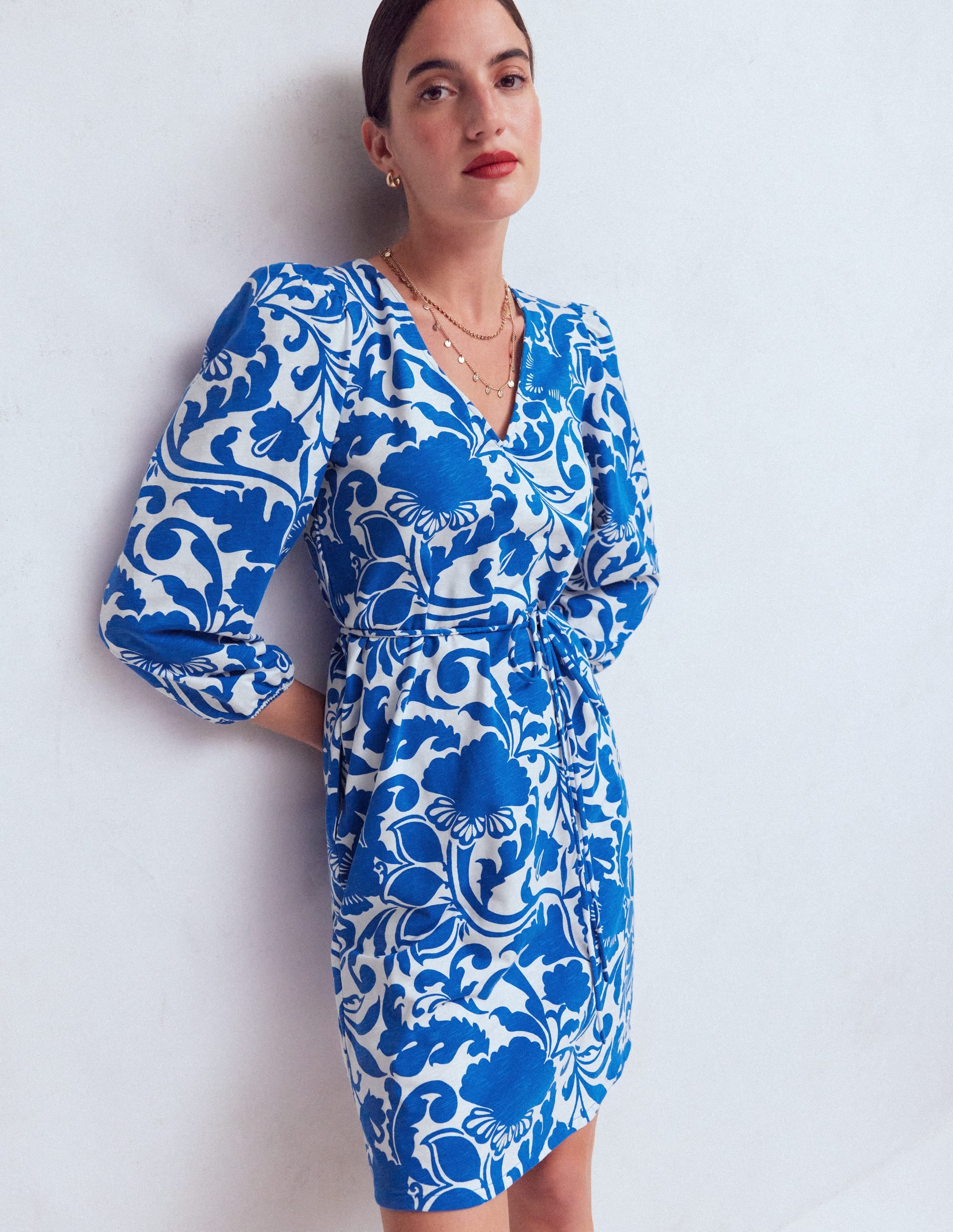 Cary V - Neck Short Dress - Blue, Flourishing Meadow