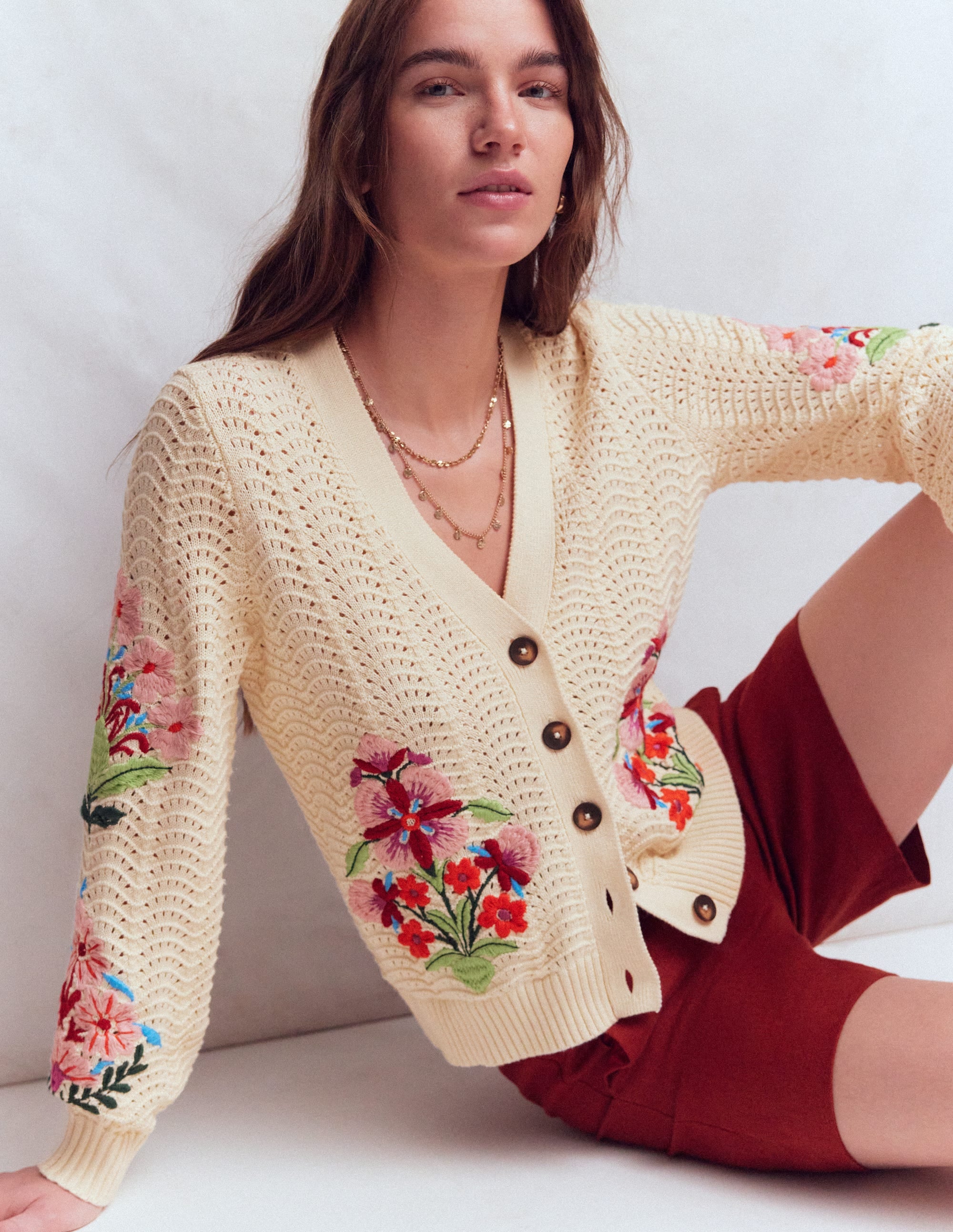 Relaxed Cotton Stitch Cardigan-Ivory, Embroidery | Boden USA