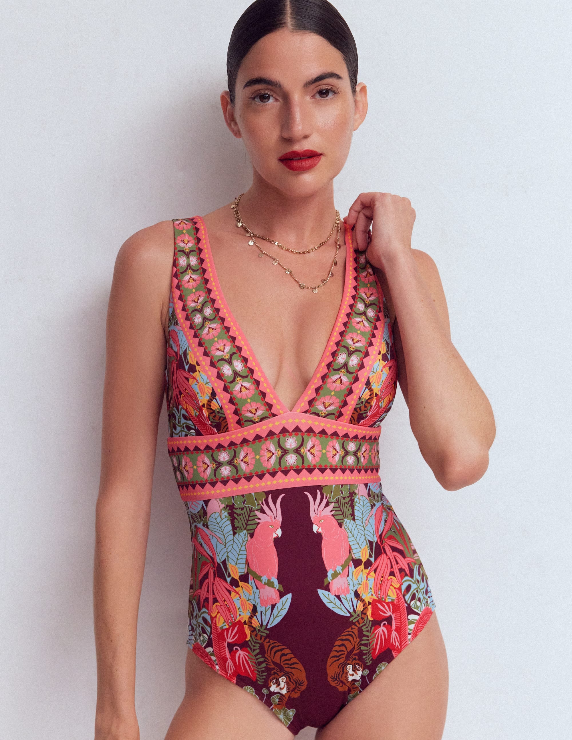 Porto V - neck Swimsuit - Chocberry, Tropical Safari | Boden USA