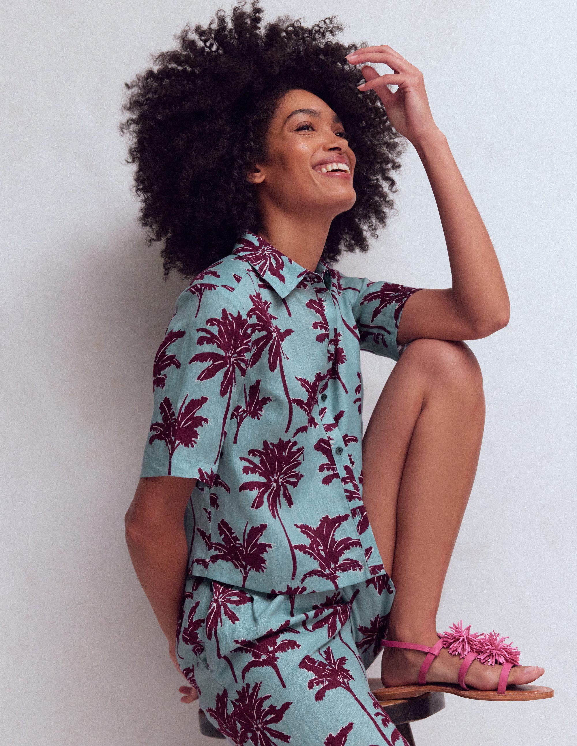 Short Sleeve Linen Shirt - Seamist Blue, Palm Paradise | Boden USA