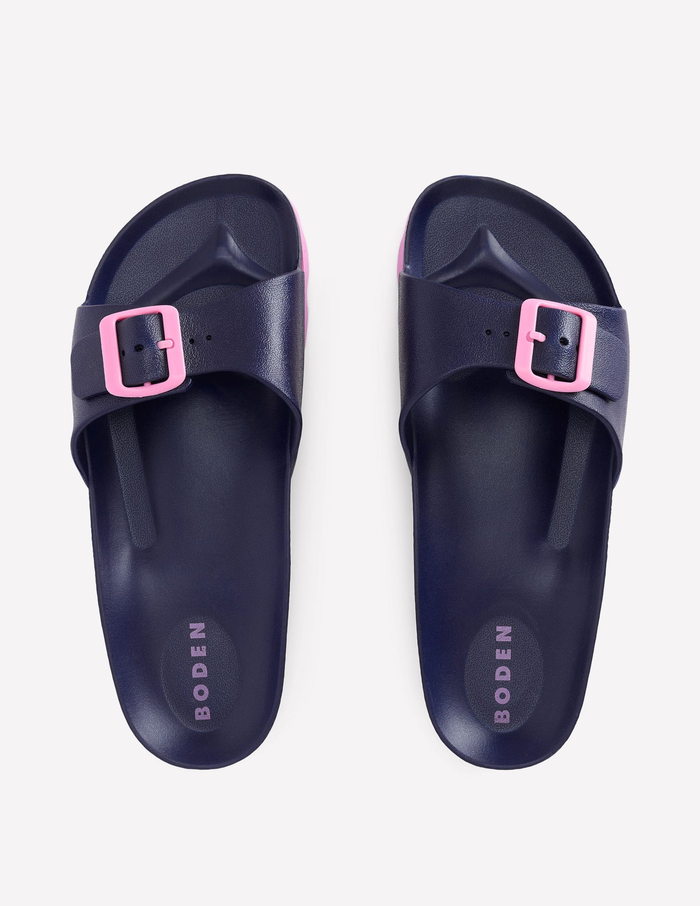 Lyla Single Buckle Sliders-Navy/Pink