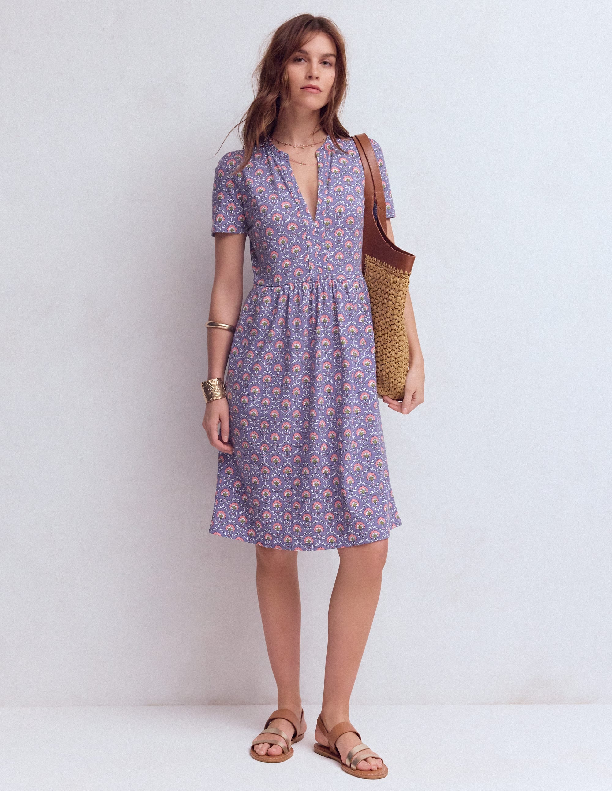 purple floral dress for women Naomi Short Sleeve Dress-Purple Thistle, Flower Lattice