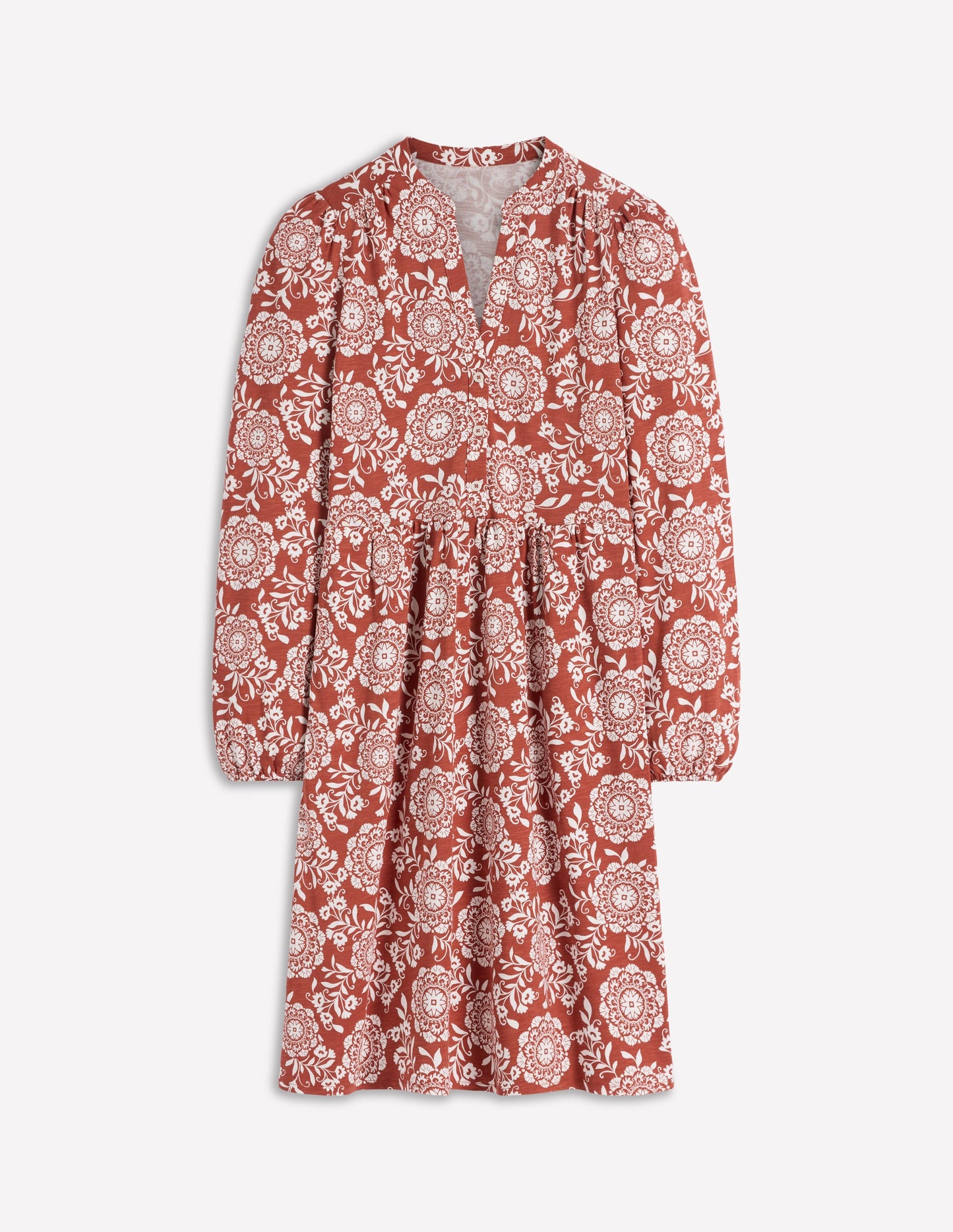 Amy Short Jersey Dress-Chesntut, Decorative Blossom