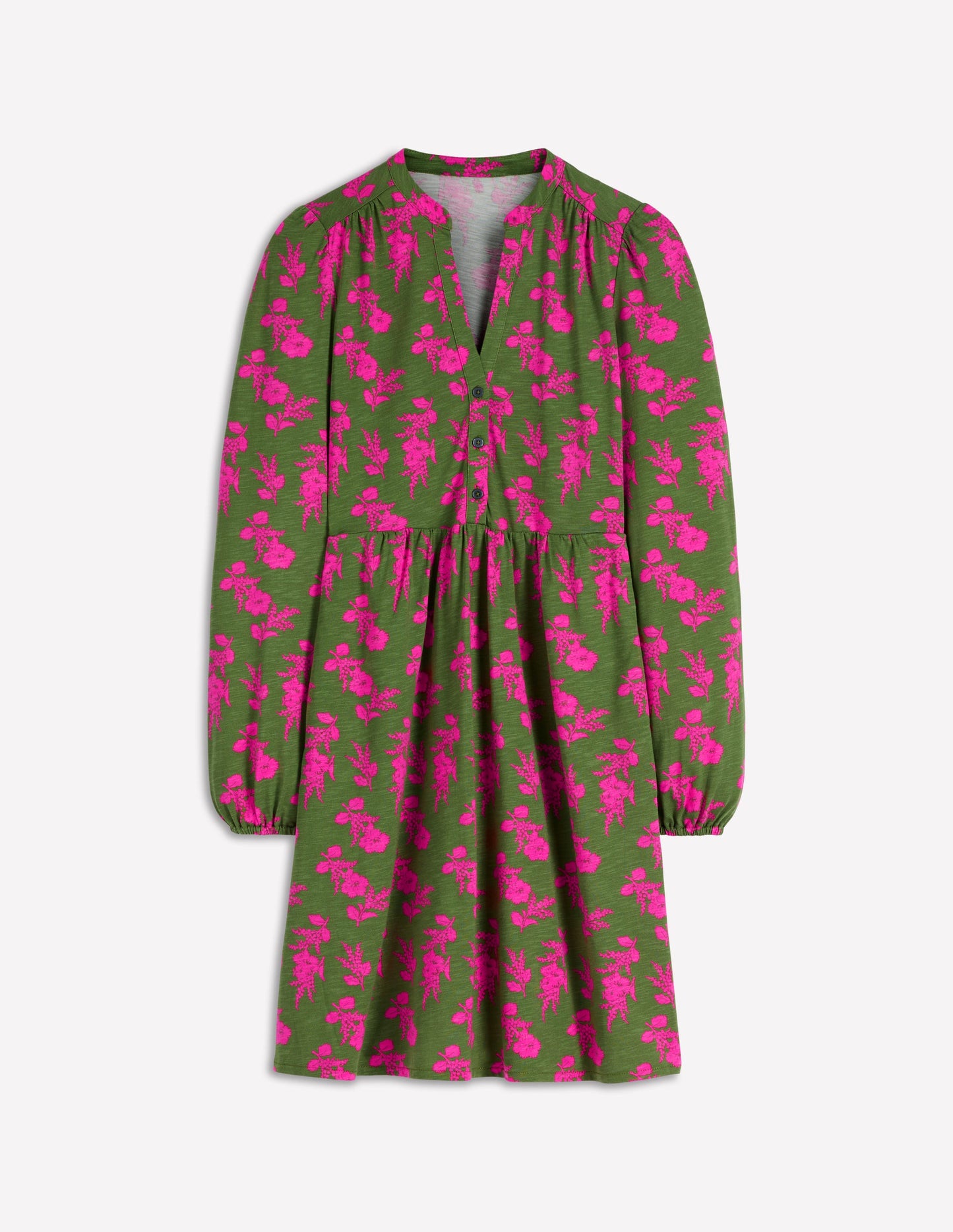 Amy Short Jersey Dress-Pink and Green Floral