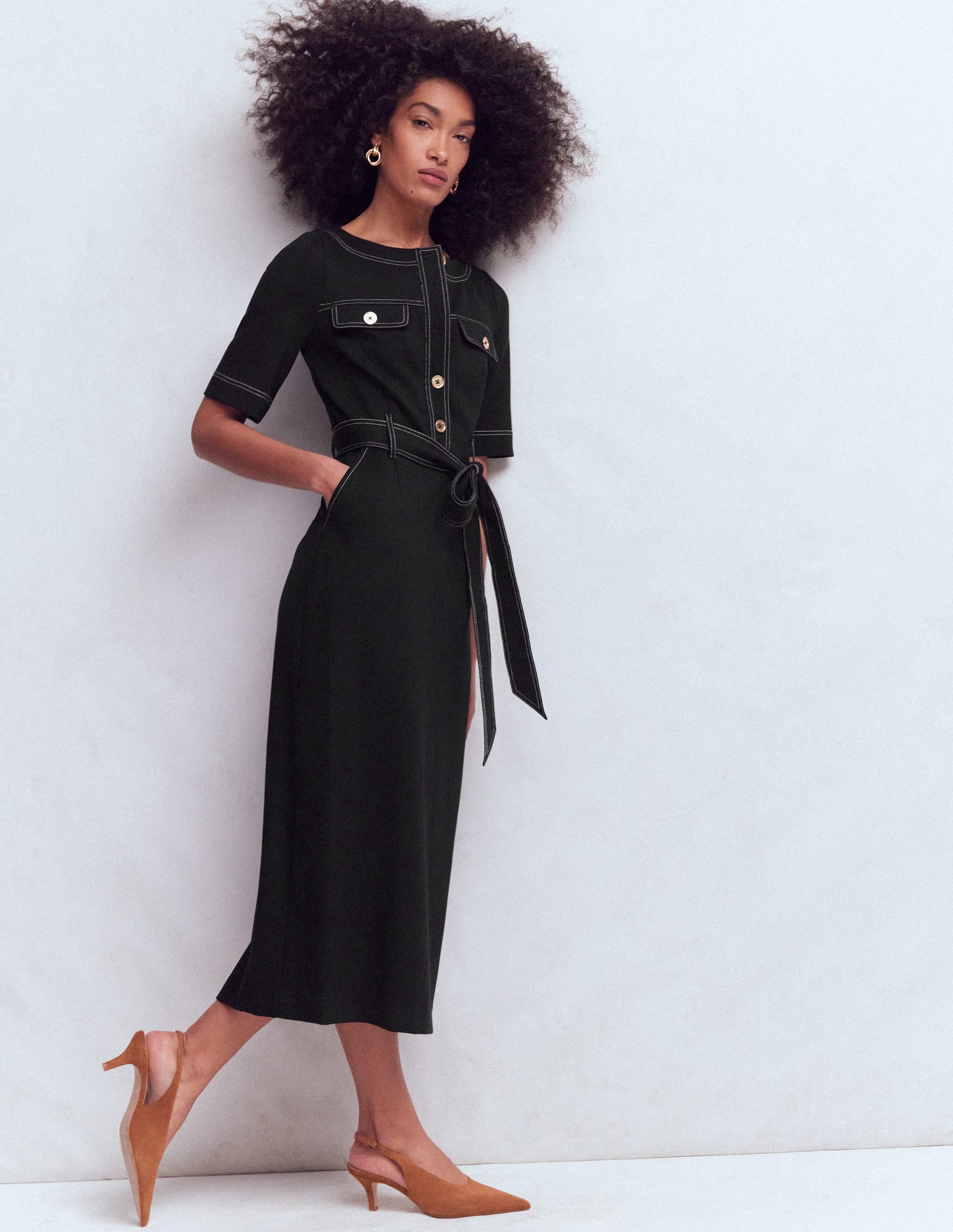 Boden Women's Bria Ponte Midi Dress in Black | Size 2
