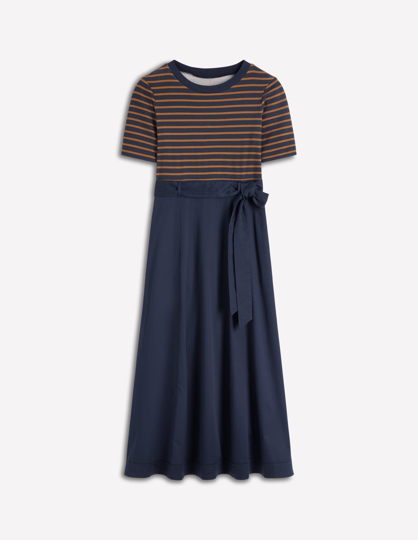 Crew Neck Mix Media Dress-Navy Stripe