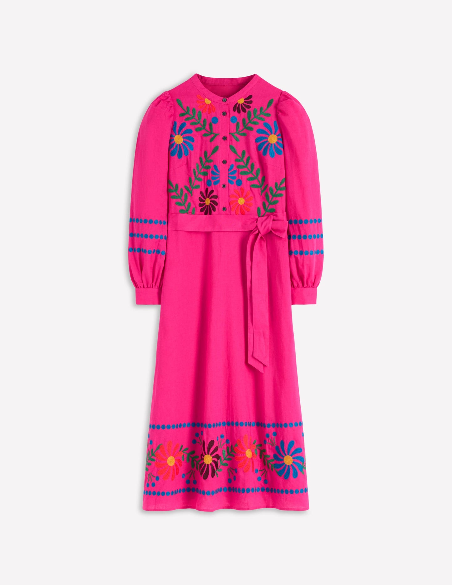 Ava Linen Blend Midi Dress-Multi Embroidery