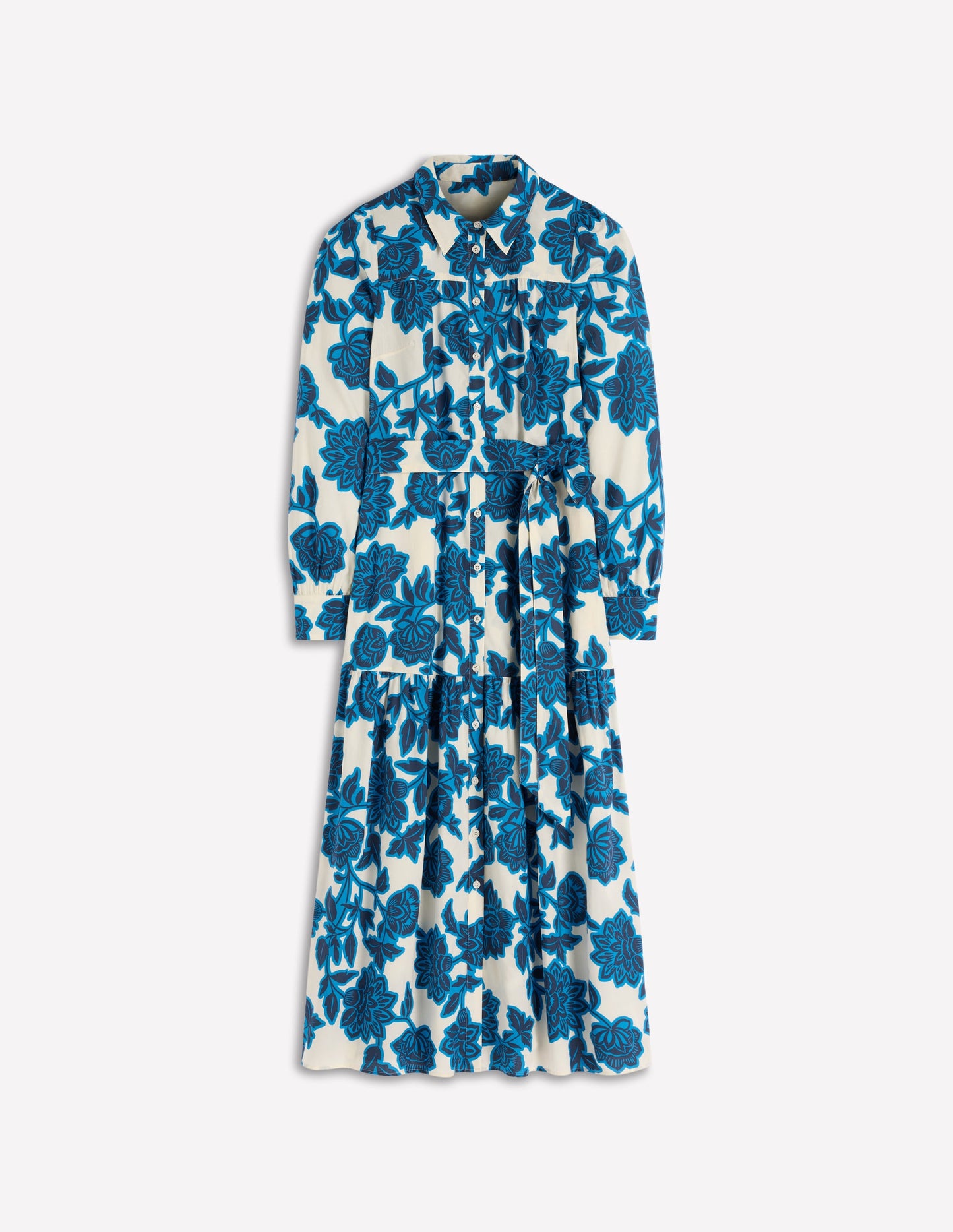 Ellie Cotton Maxi Shirt Dress-Ivory Floral Frenzy
