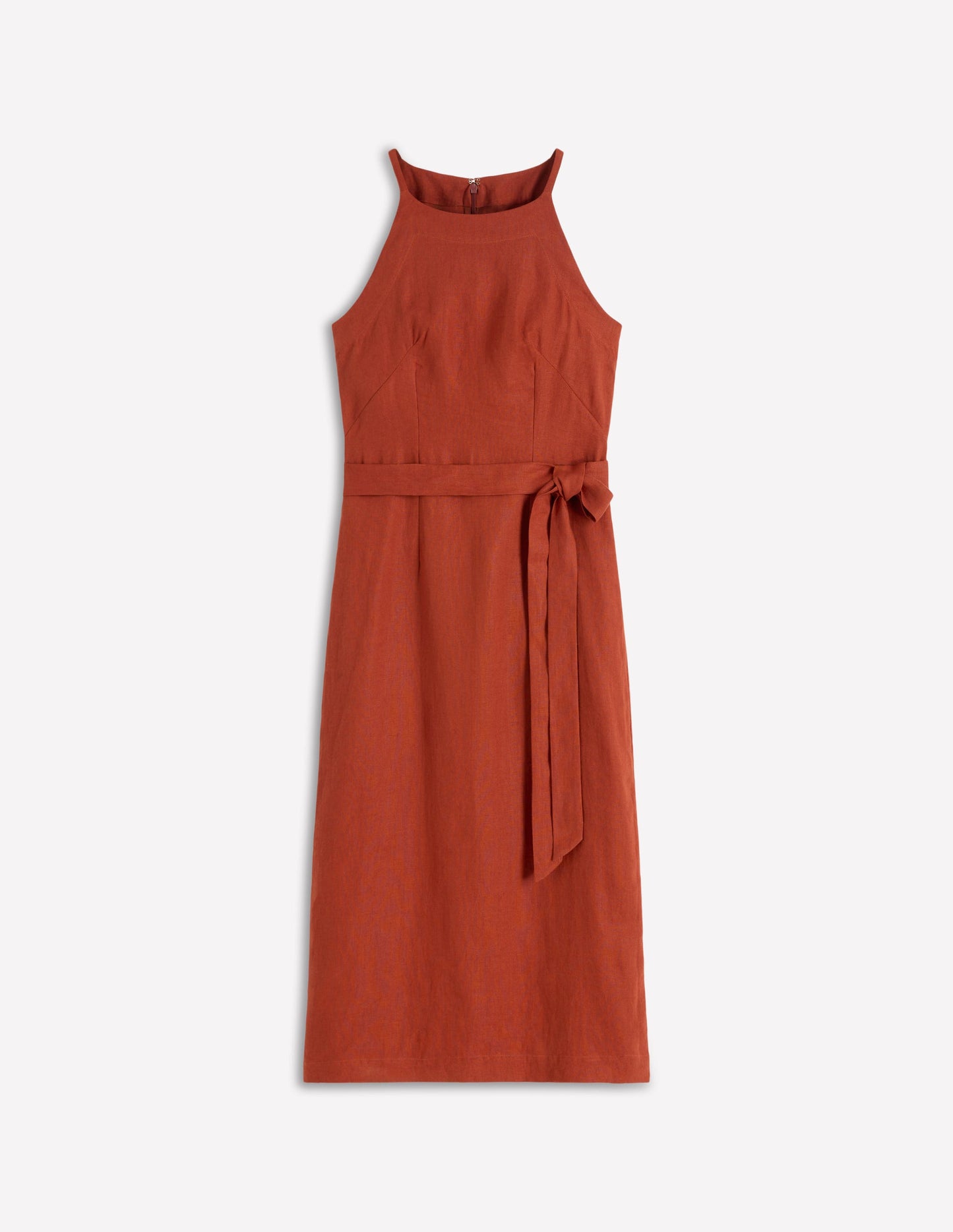 Rosa Halter Linen Midi Dress-Burnt Orange