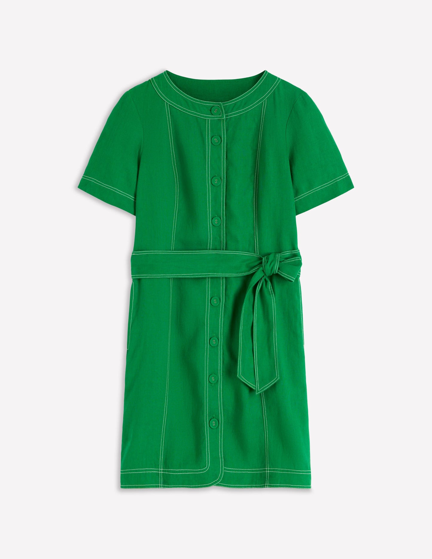 Callie Linen Short Dress-Highland Green
