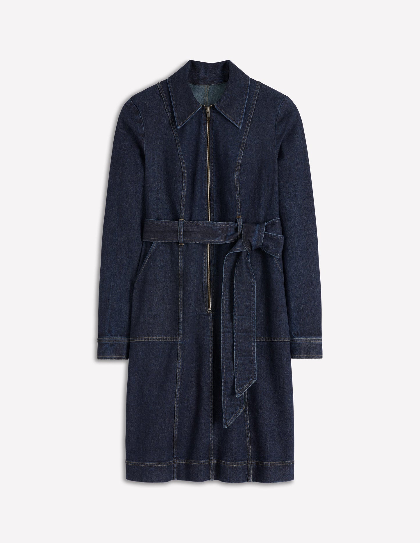 Zip Denim Short Dress-Indigo