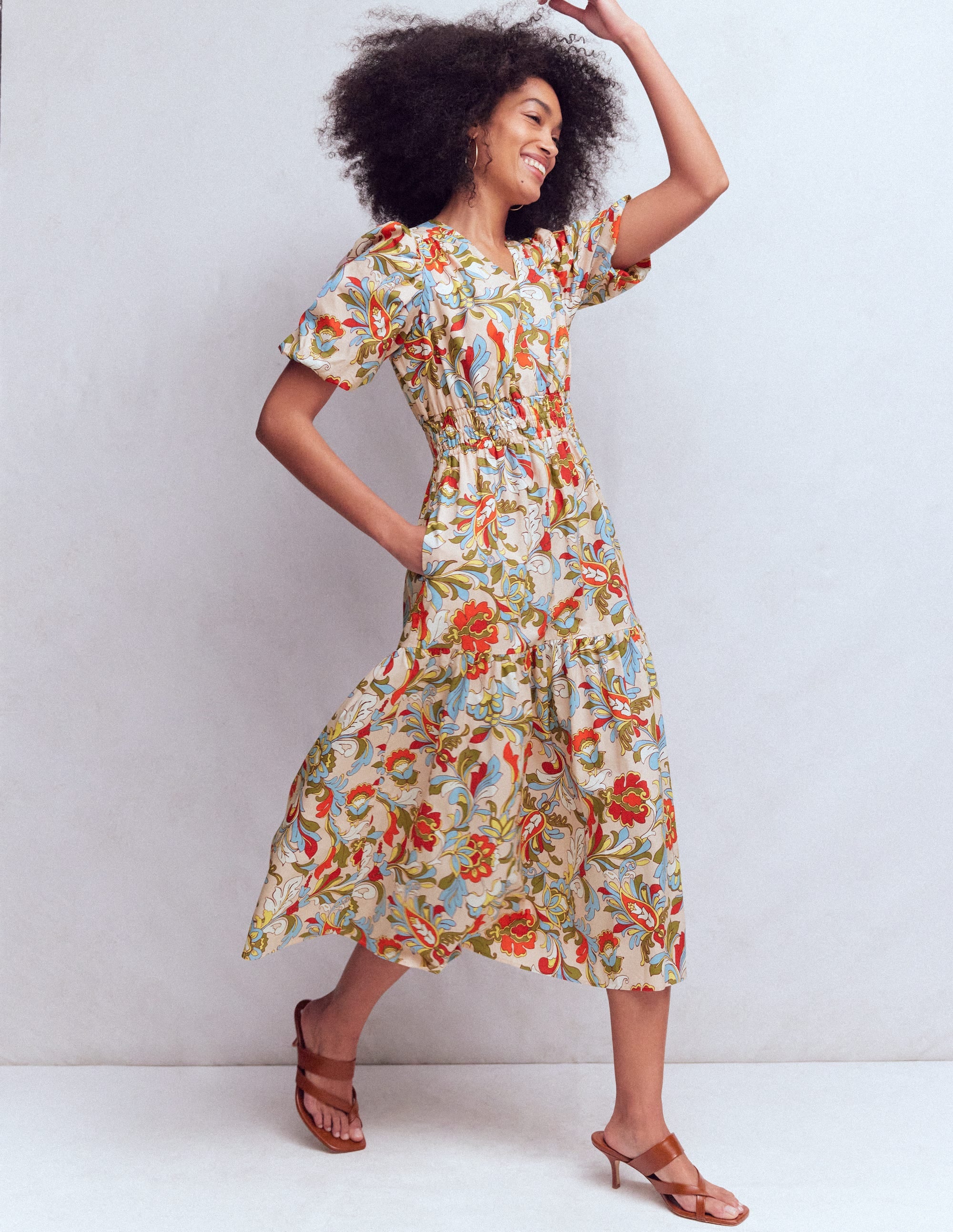 Irene Puff Sleeve Cotton Dress-Multi, Botanical Flourish | Boden USA Irene Puff Sleeve Cotton Dress-Multi, Botanical Flourish | Boden USA