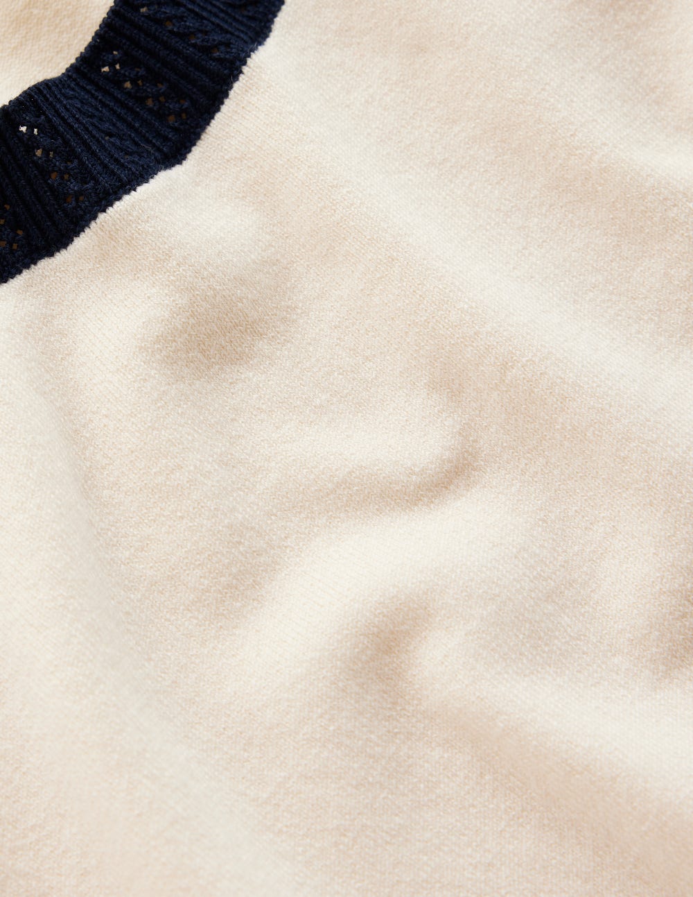 Emilia Cotton Crew T-shirt-Warm Ivory, Navy