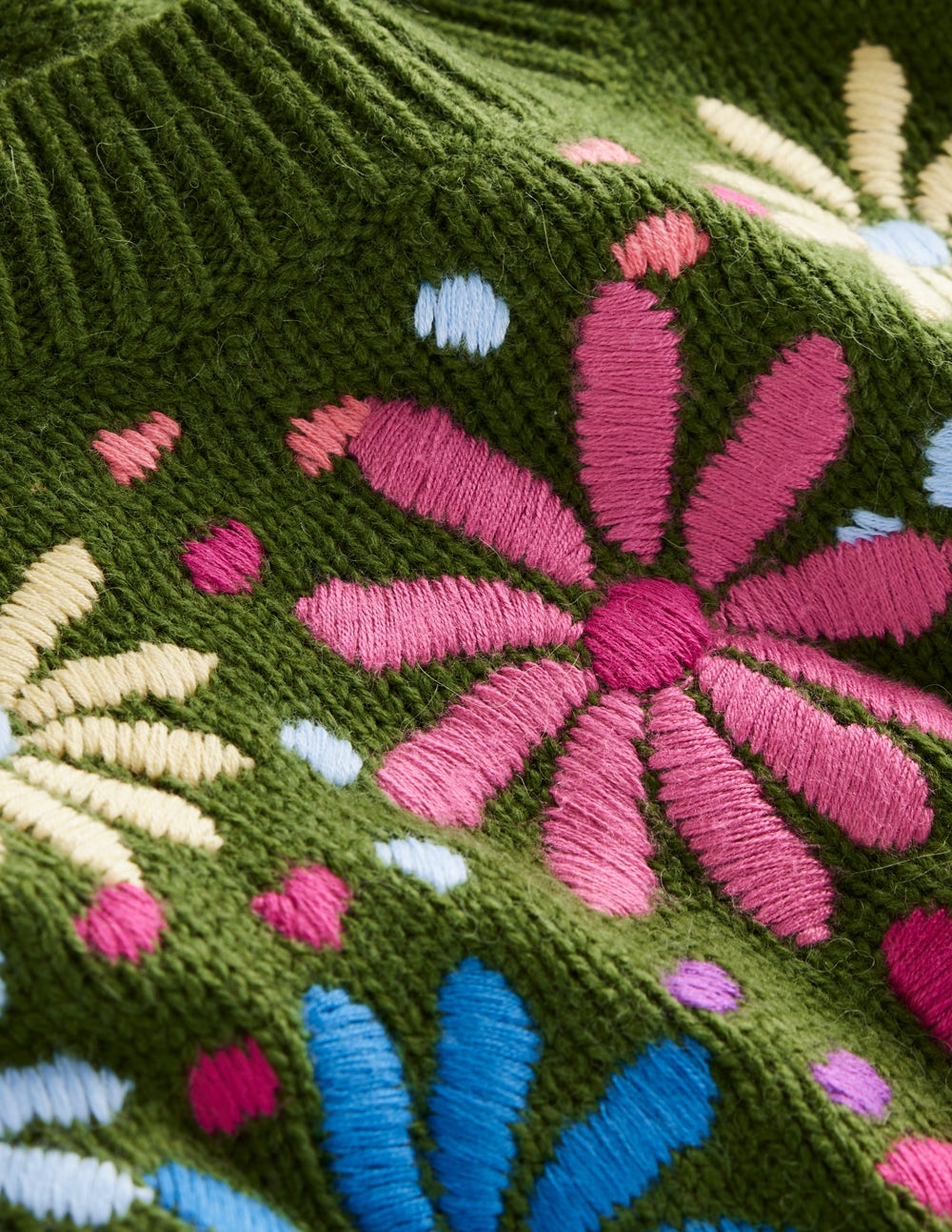 Isa Embroidered Sweater-Herb Garden, Green Flowers