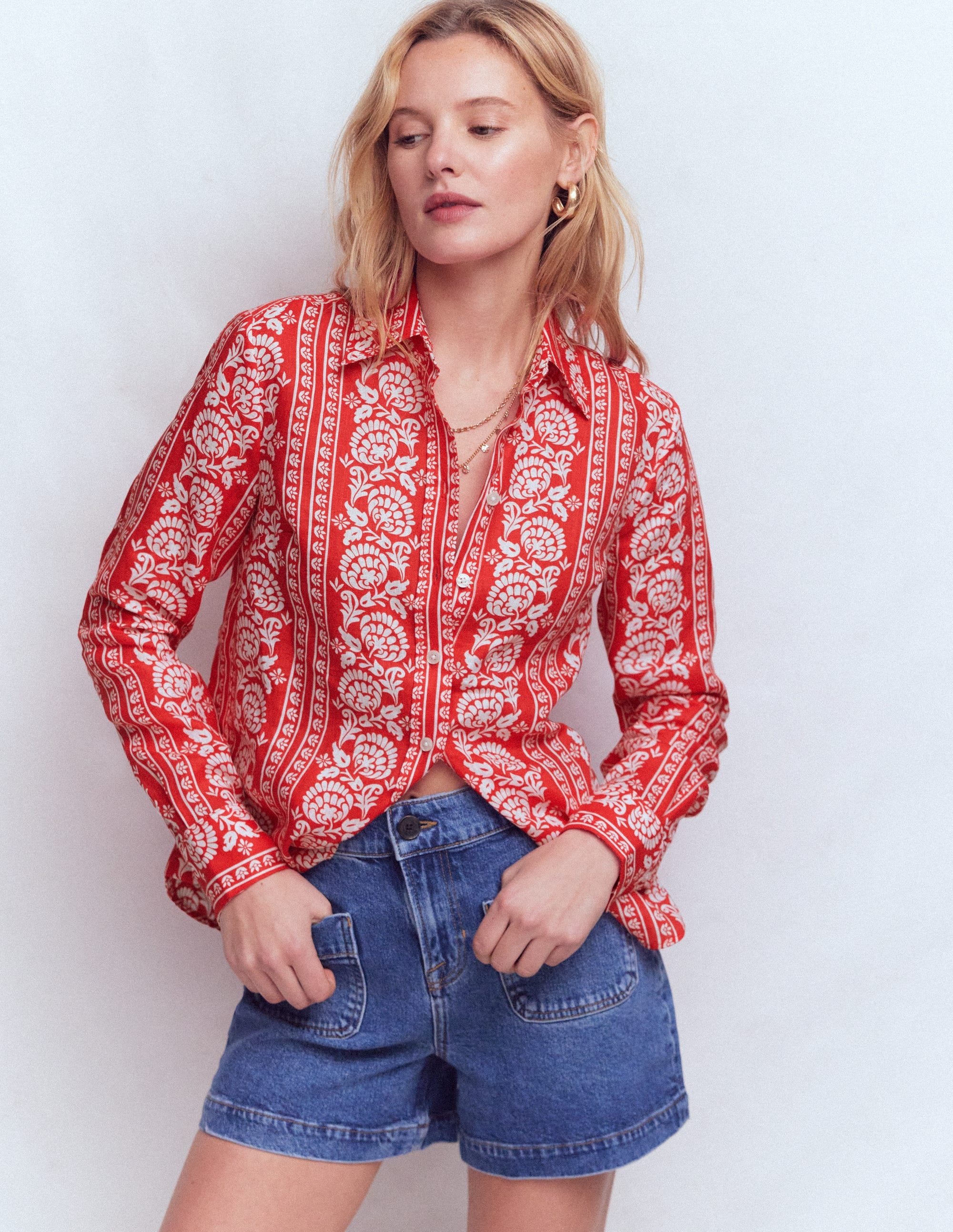 Sienna Linen Shirt-Red, Ornate Floret | Boden USA