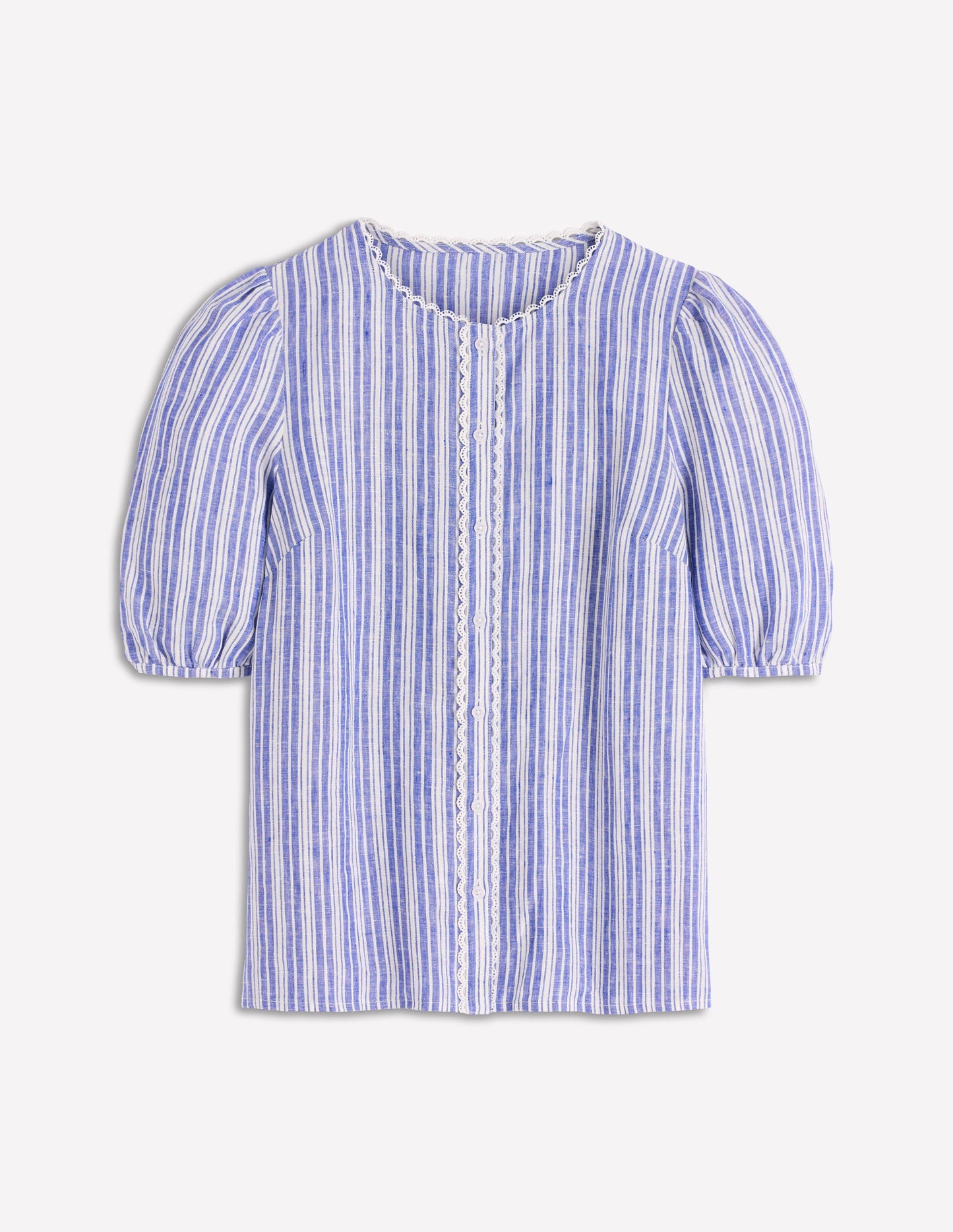 Leah Short Sleeve Linen Top-Bright blue Stripe