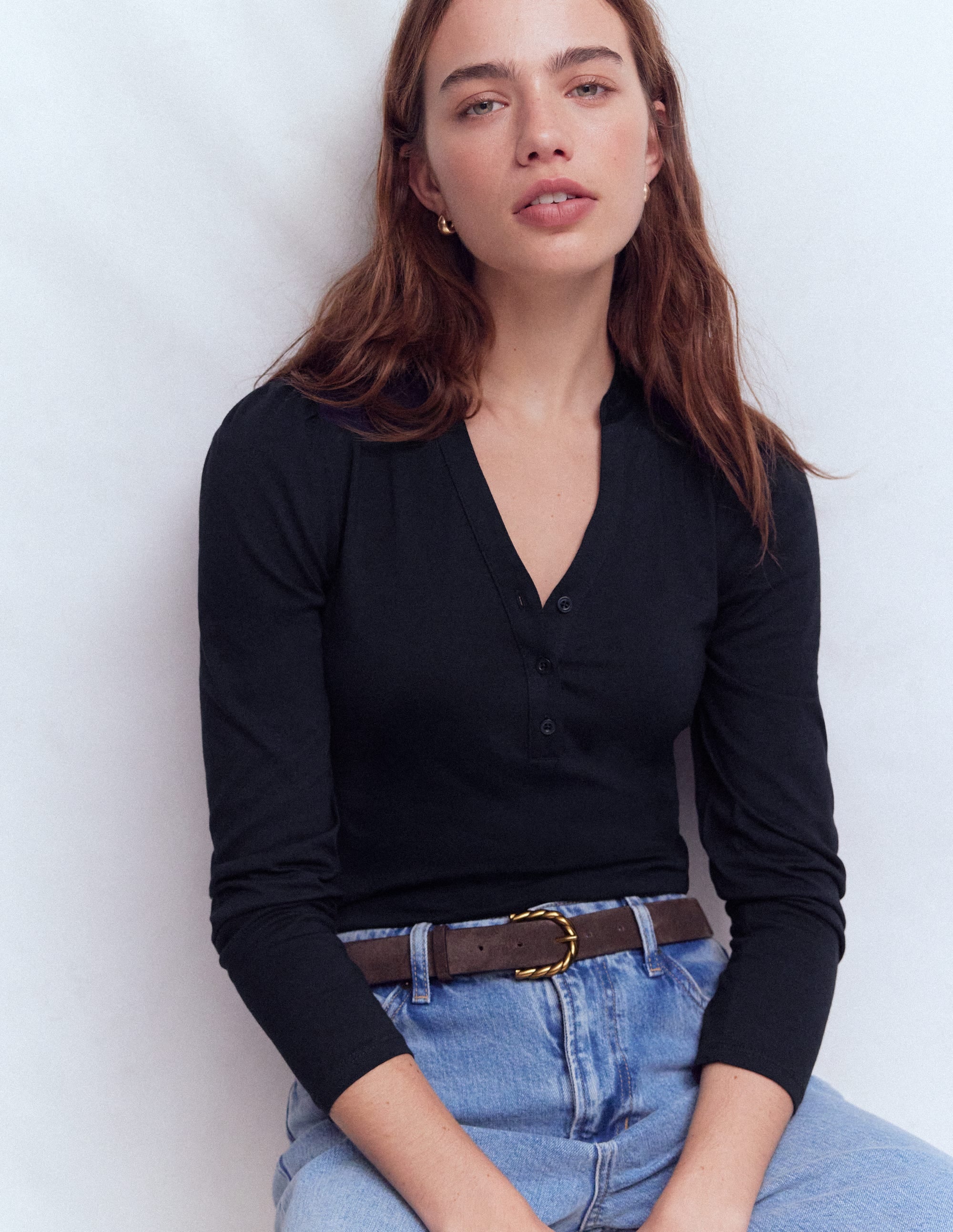 Supersoft Open Neck Henley - Navy | Boden USA