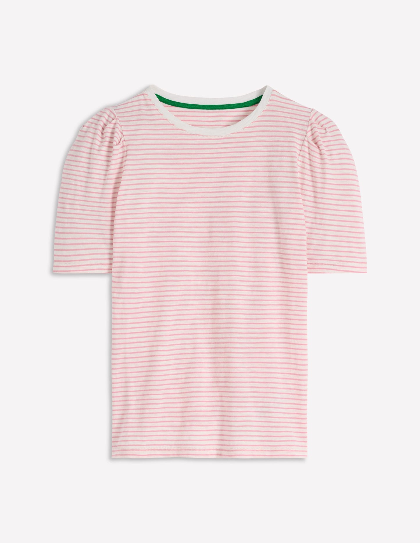 Pleat Sleeve T-shirt-Formica Pink and Ivory Stripe