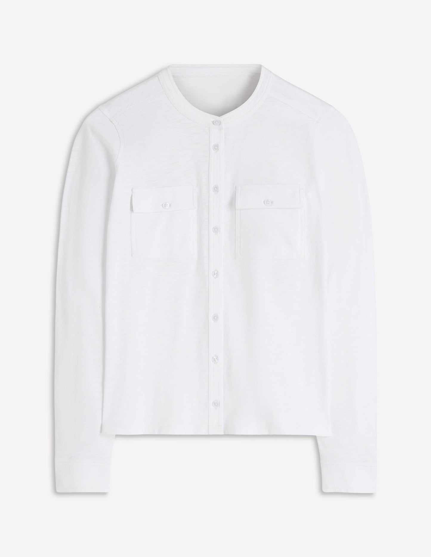 Topstitched Pocket Shirt-White