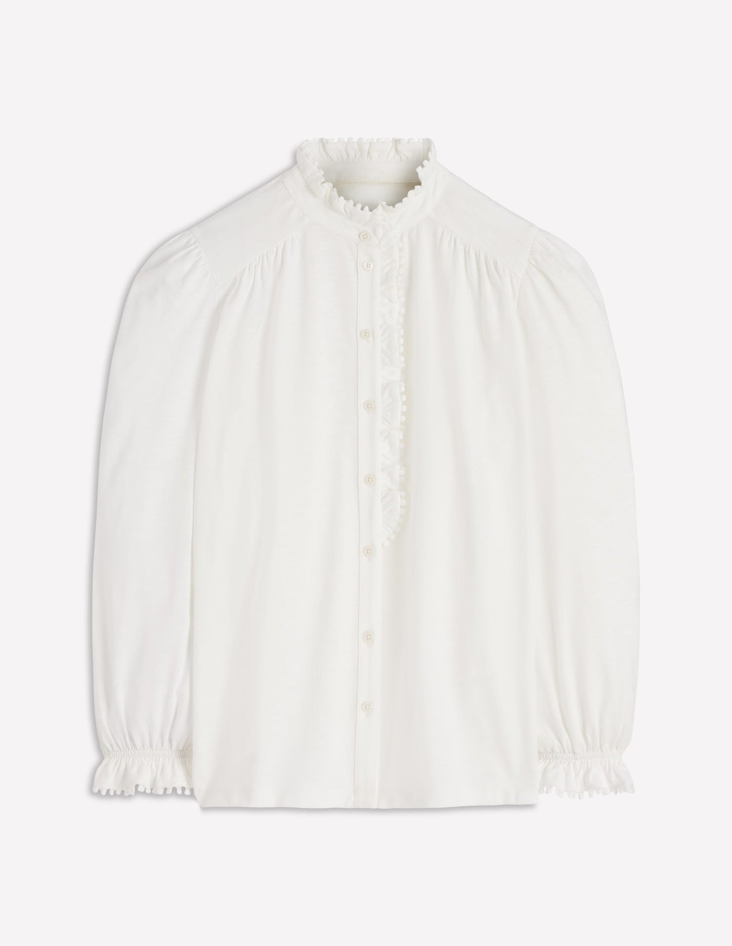 Emily Pom Detail Ruffle Shirt-Ivory
