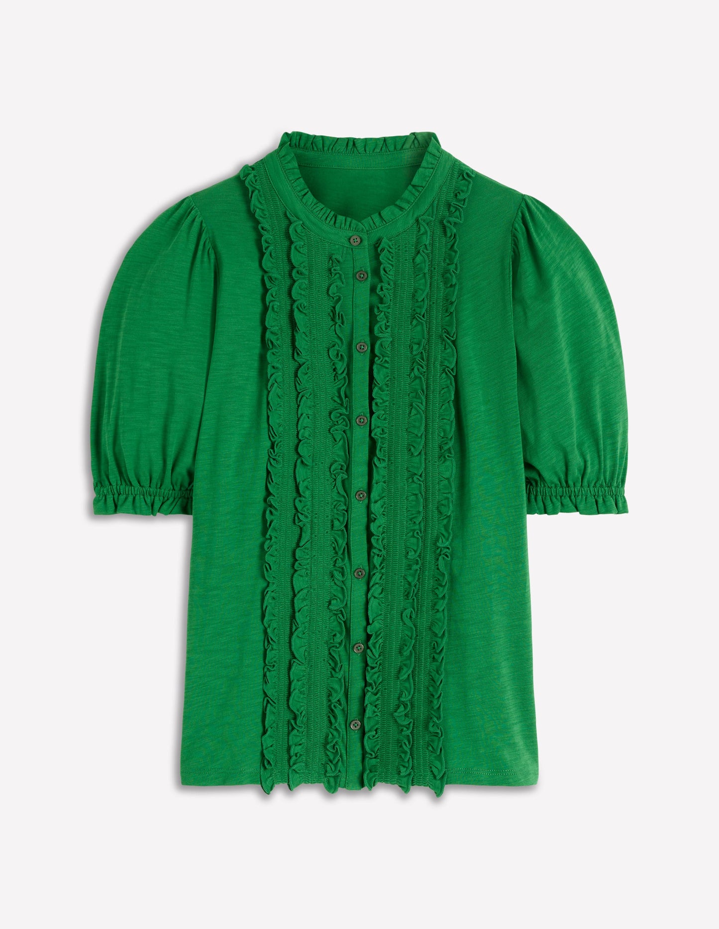 Eda Ruffle Front Shirt-Verdant Green