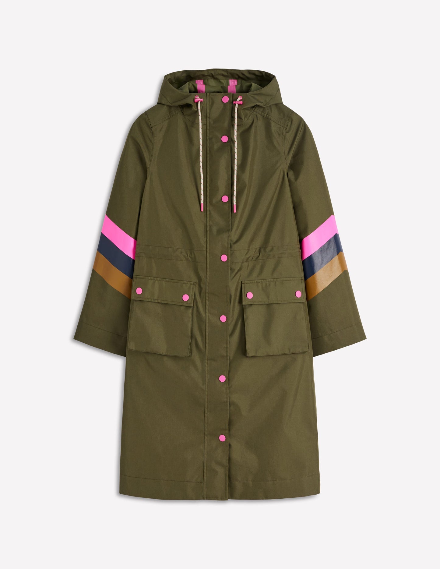 Striped Longline Rain Mac-Woodland Green Stripe