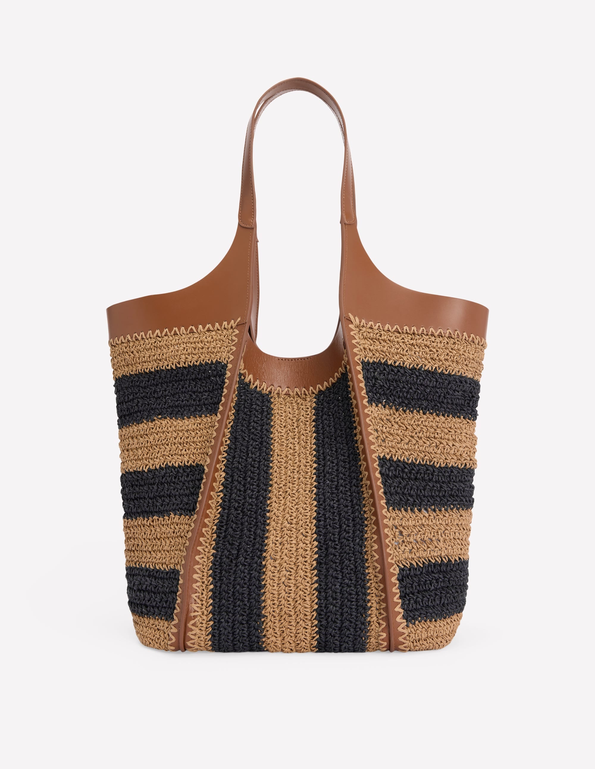 Straw Tote-Navy/Natural Stripe