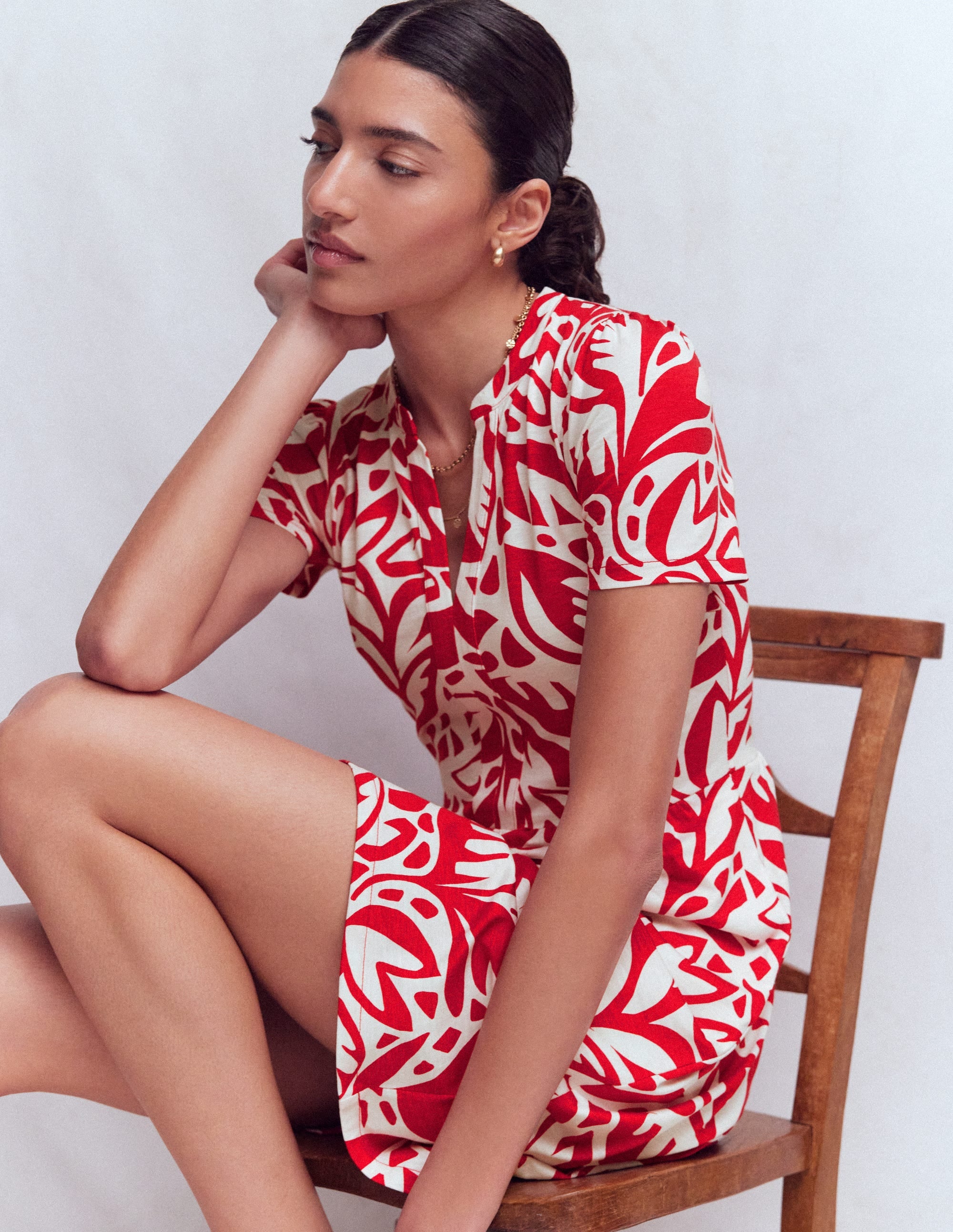 red floral short sleeve dress Rose Red Filipiniana Dress | Floral Jacquard Midi With Butterfly Sleeves
