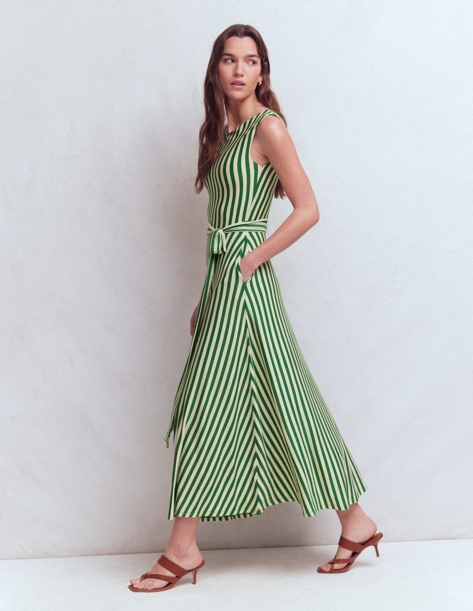 Tamsin Jersey Midi Dress-Fresh Green and Ivory Stripe | Boden USA