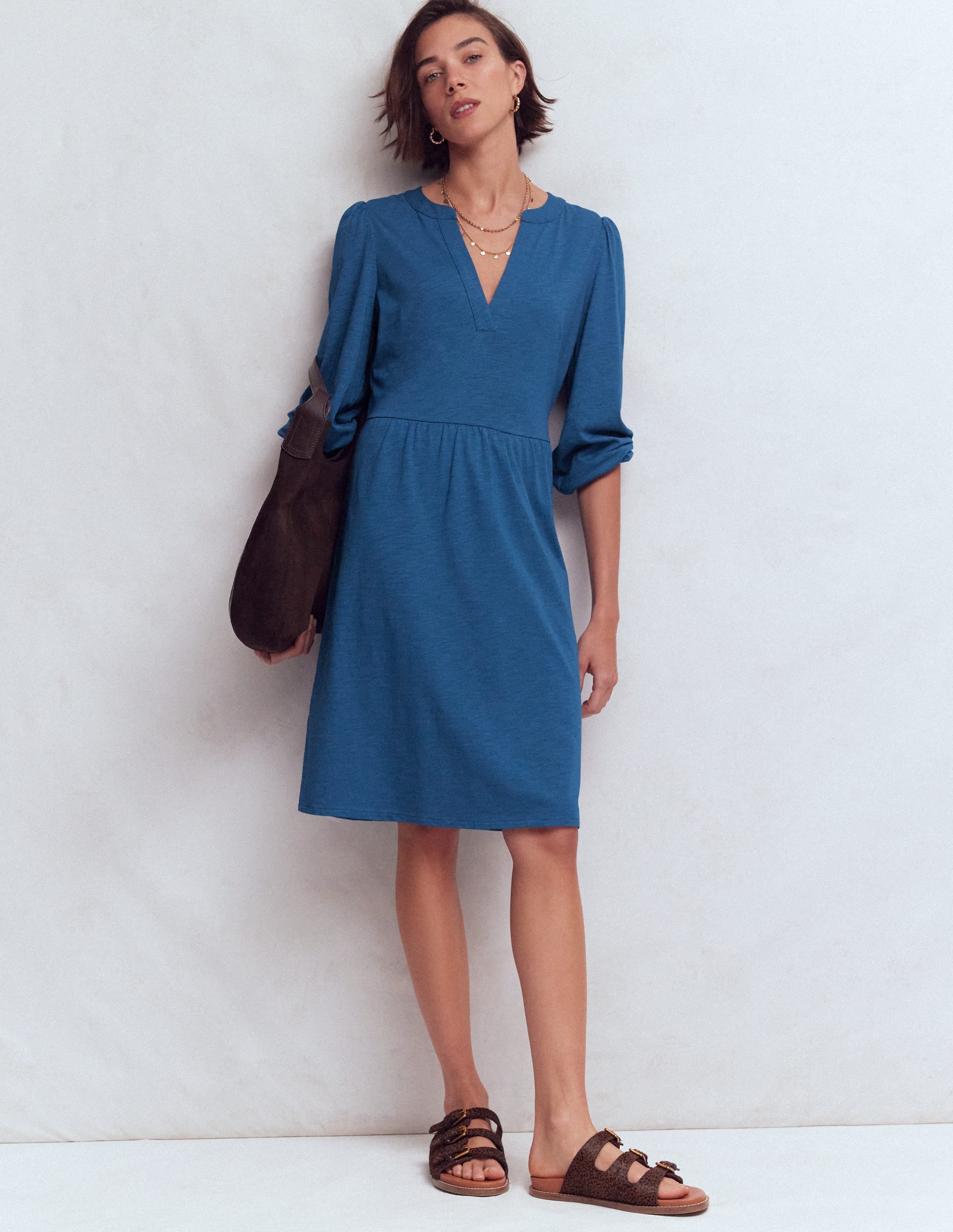 Boden Women's Cathy Notch Neck Jersey Dress in Blue | Size 4