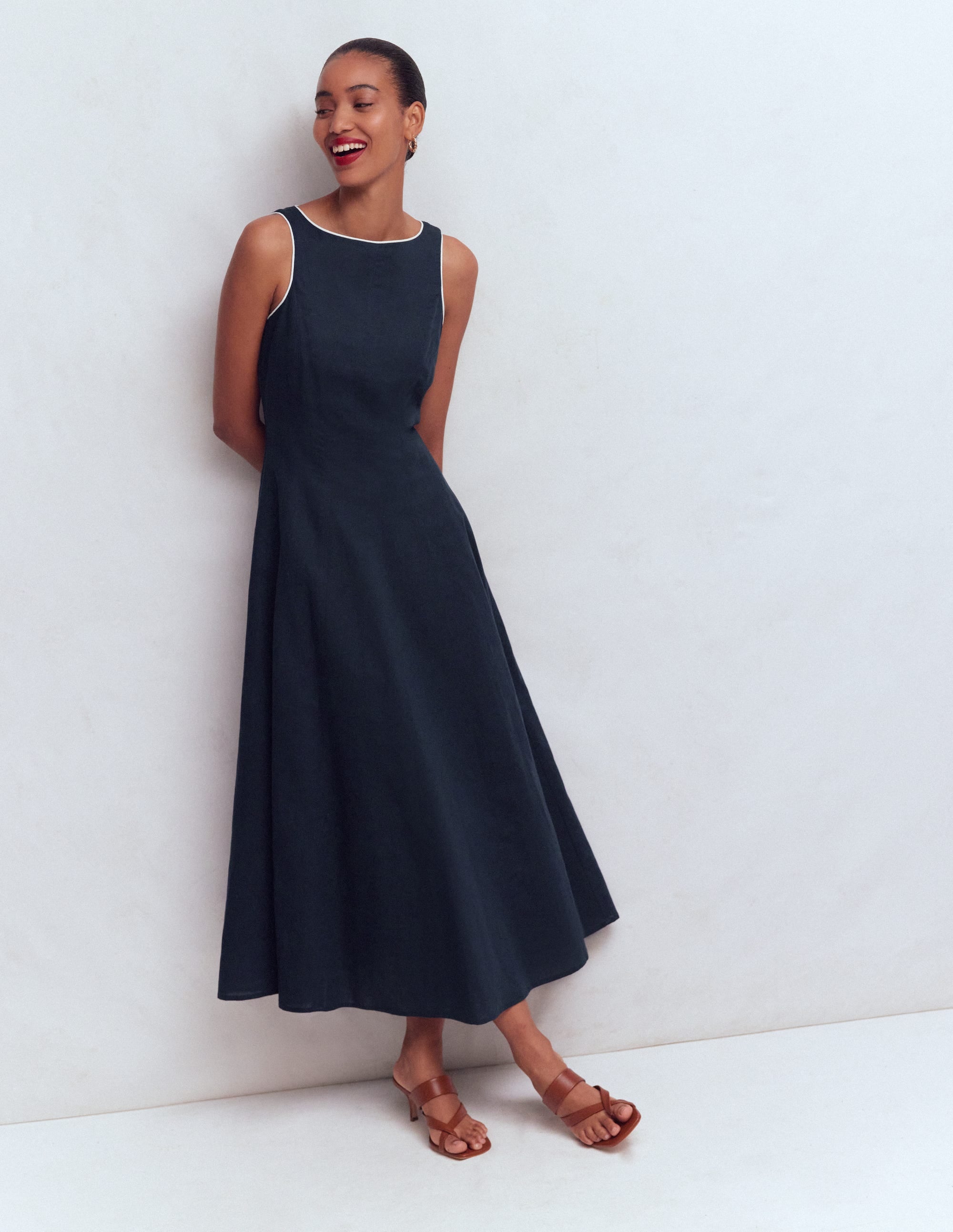 Boden Women's Annet Linen Blend Midi Dress in Blue | Size 0 Boden Women's Annet Linen Blend Midi Dress in Blue | Size 0