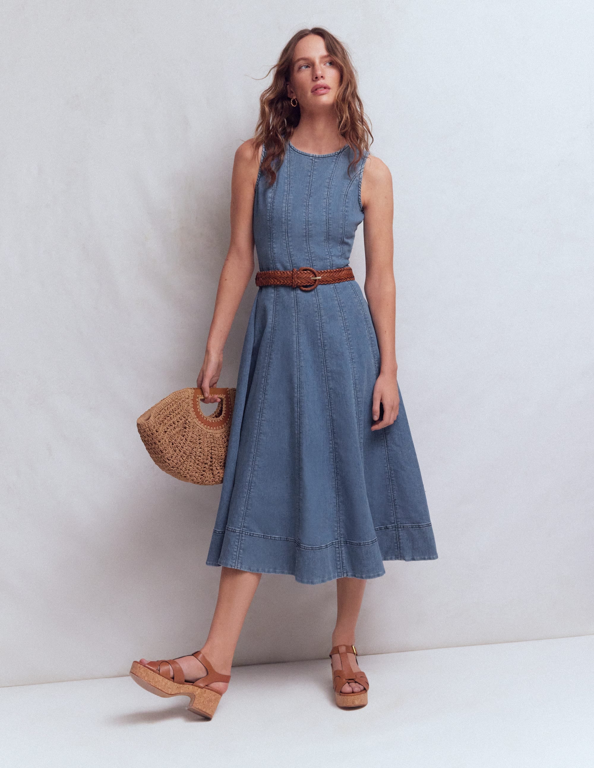 Boden Women's Annet Denim Midi Dress in Blue