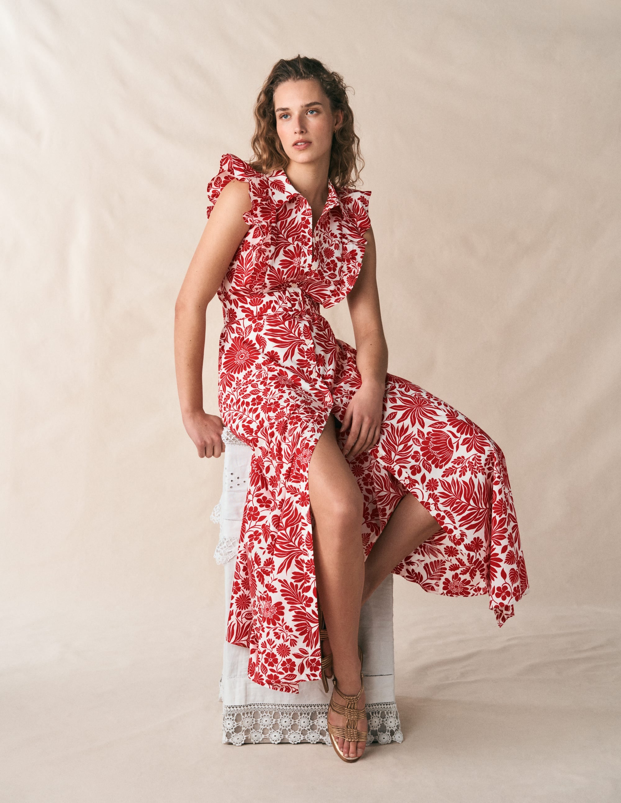 Ruffle Bodice Shirt Dress-Merida Red, Flowerbed Bloom | Boden USA Ruffle Bodice Shirt Dress-Merida Red, Flowerbed Bloom | Boden USA