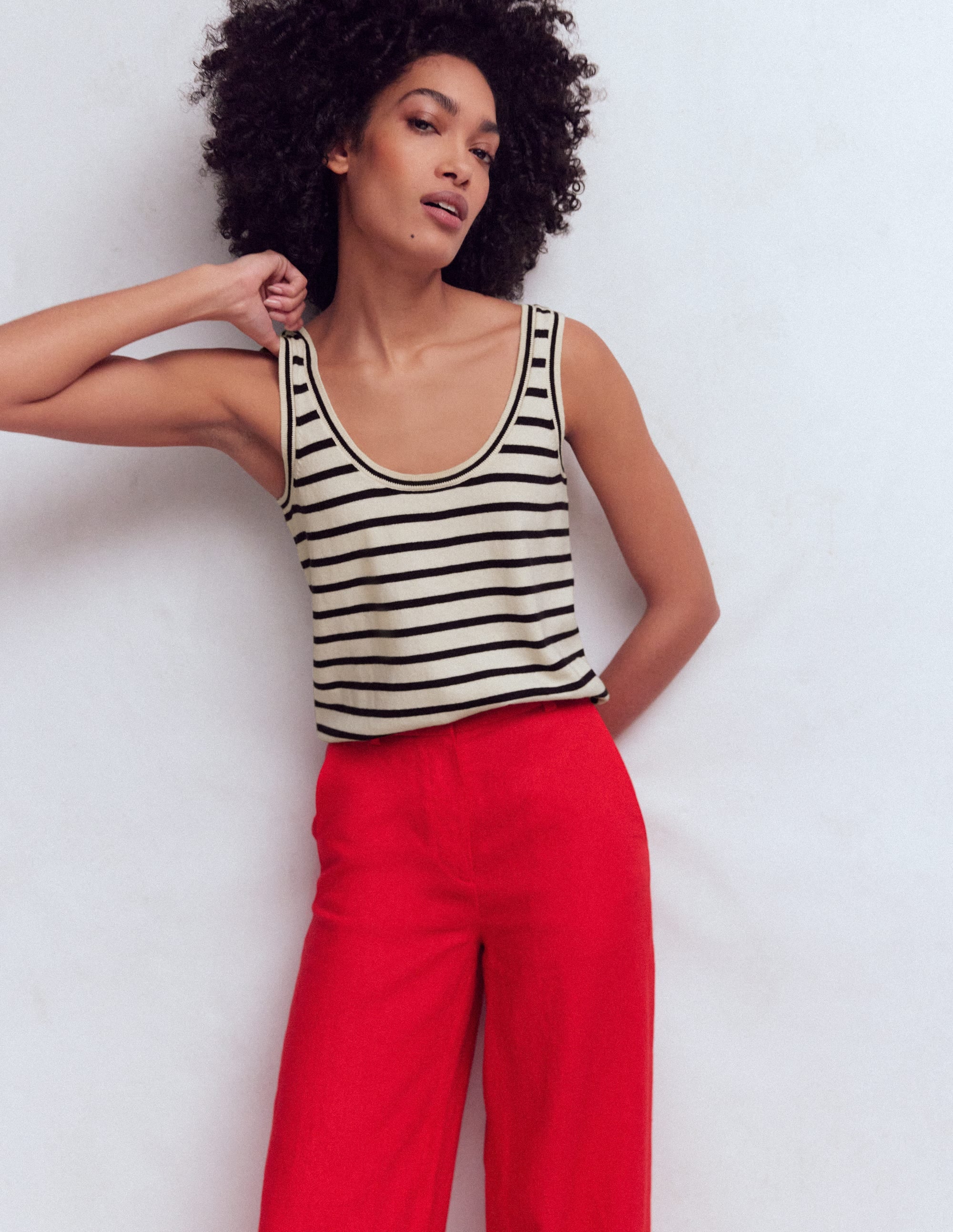 Liz Knitted Tank-Ivory, Navy | Boden USA