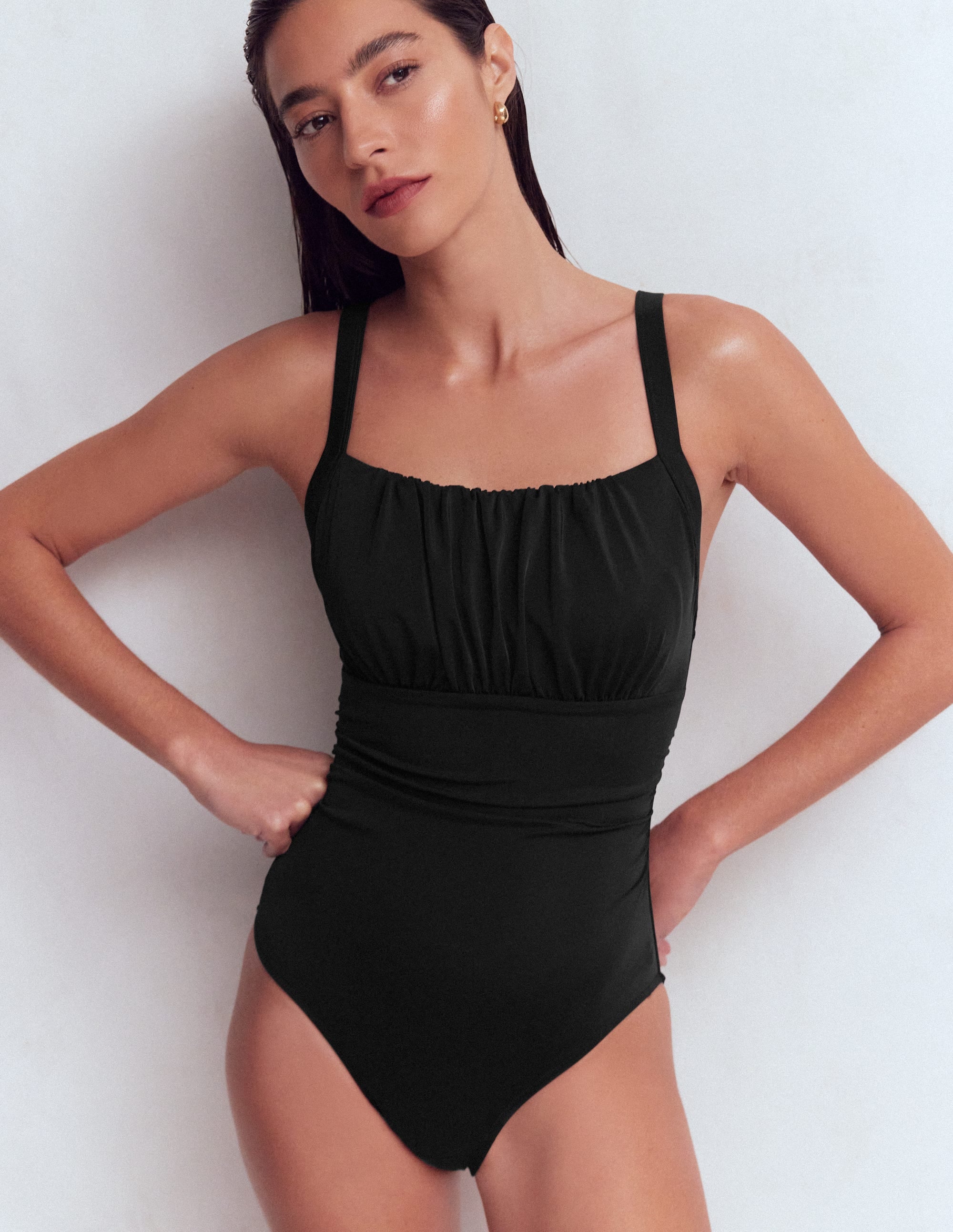 yo biotop swim wear BLACK 1サイズ Skiathos Ruched Panel Swimsuit - Black | Boden USA