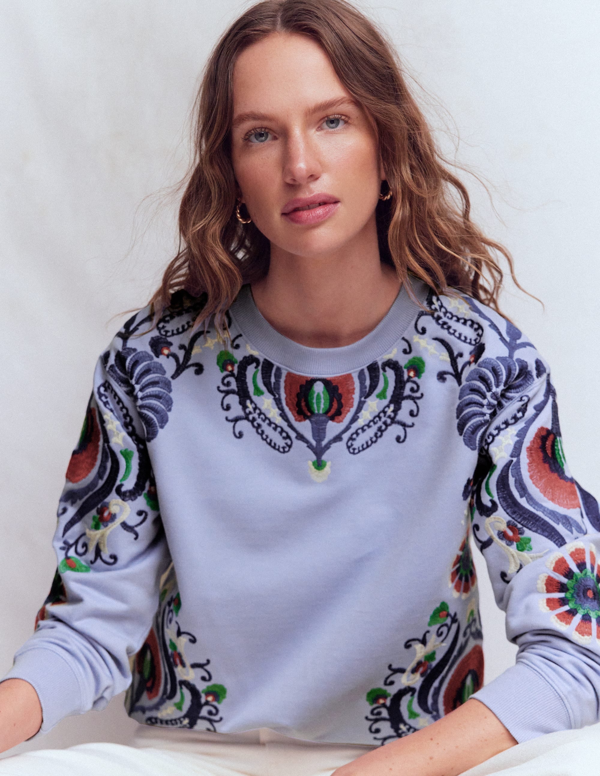 Emi Embroidered Sweatshirt-Light Blue Embroidery | Boden USA