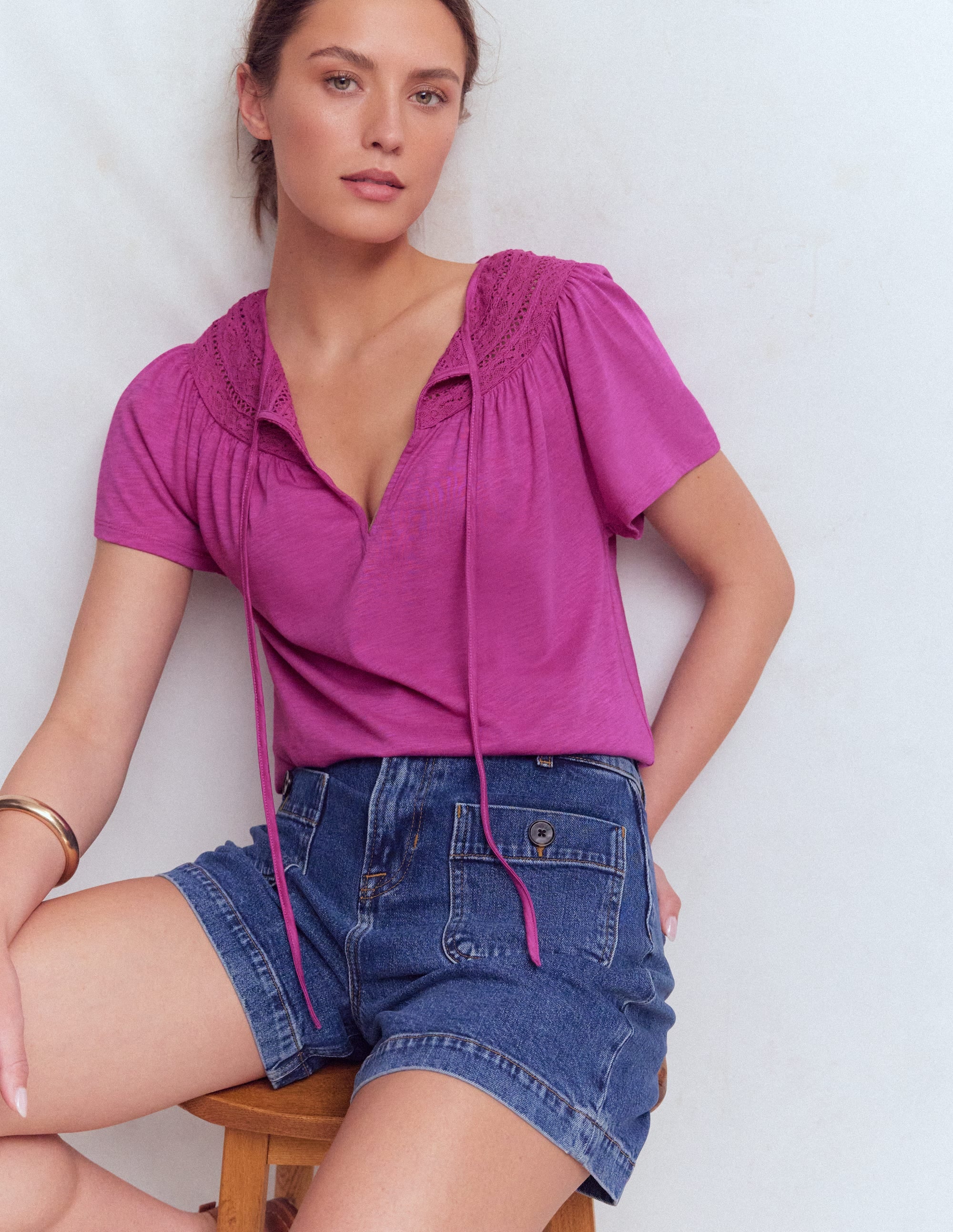 Edi Trim Detail T-shirt-Passion Flower | Boden USA