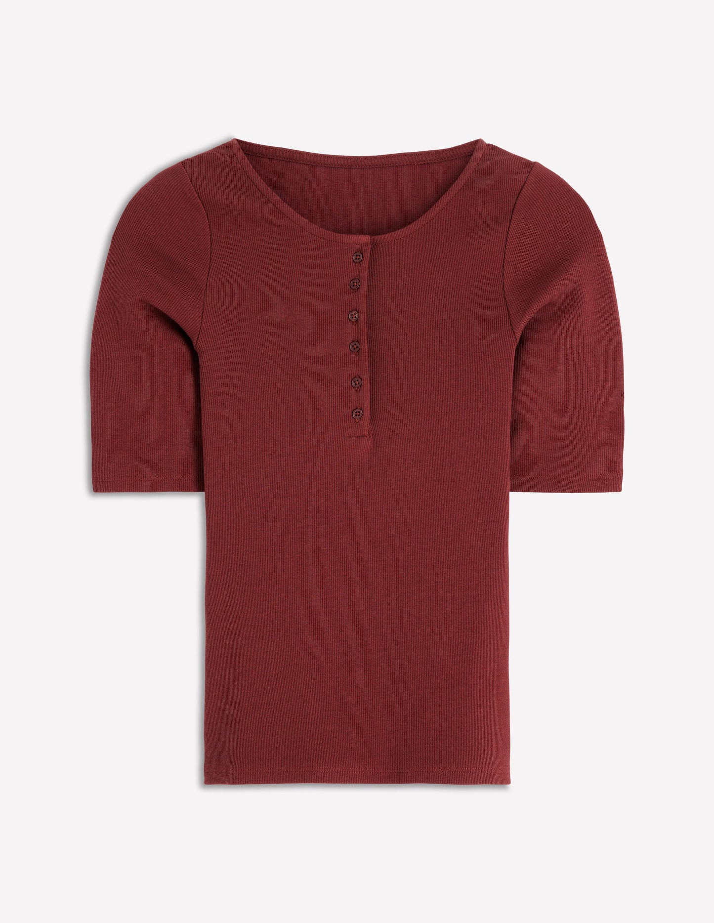 Short Sleeve Rib Henley-Hot Chocolate