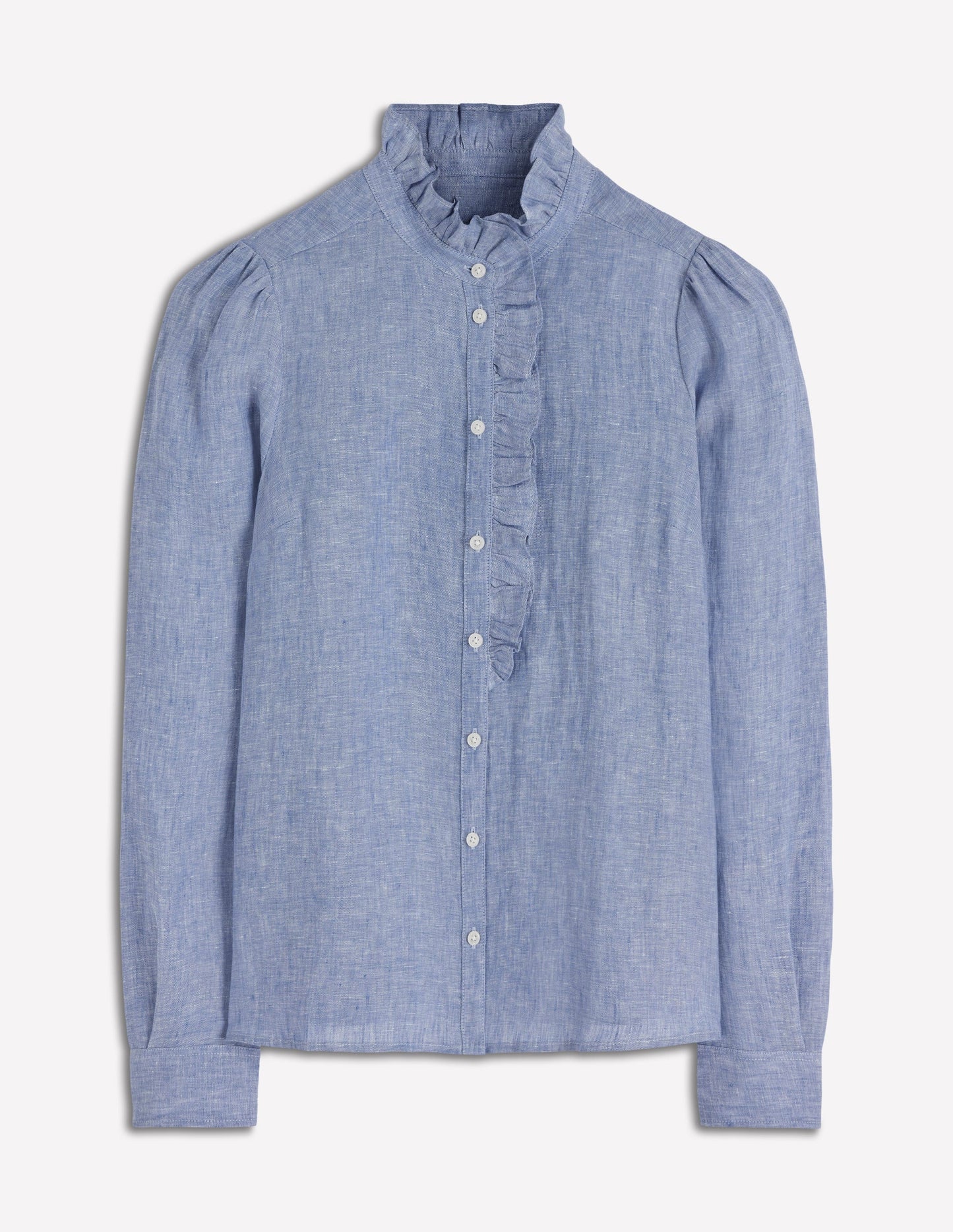 Isabel Ruffle Linen Shirt-Chambray