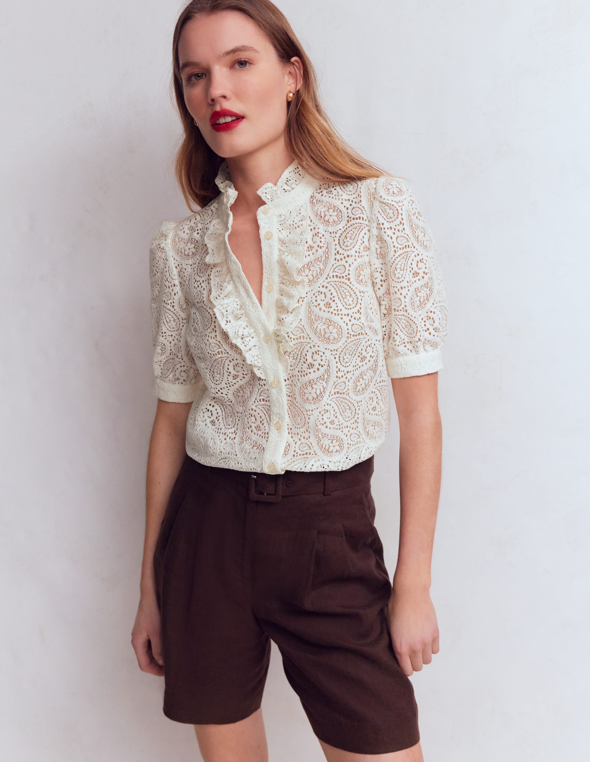 アイボリー　1点 Sasha Short Sleeve Lace Top-Ivory | Boden USA