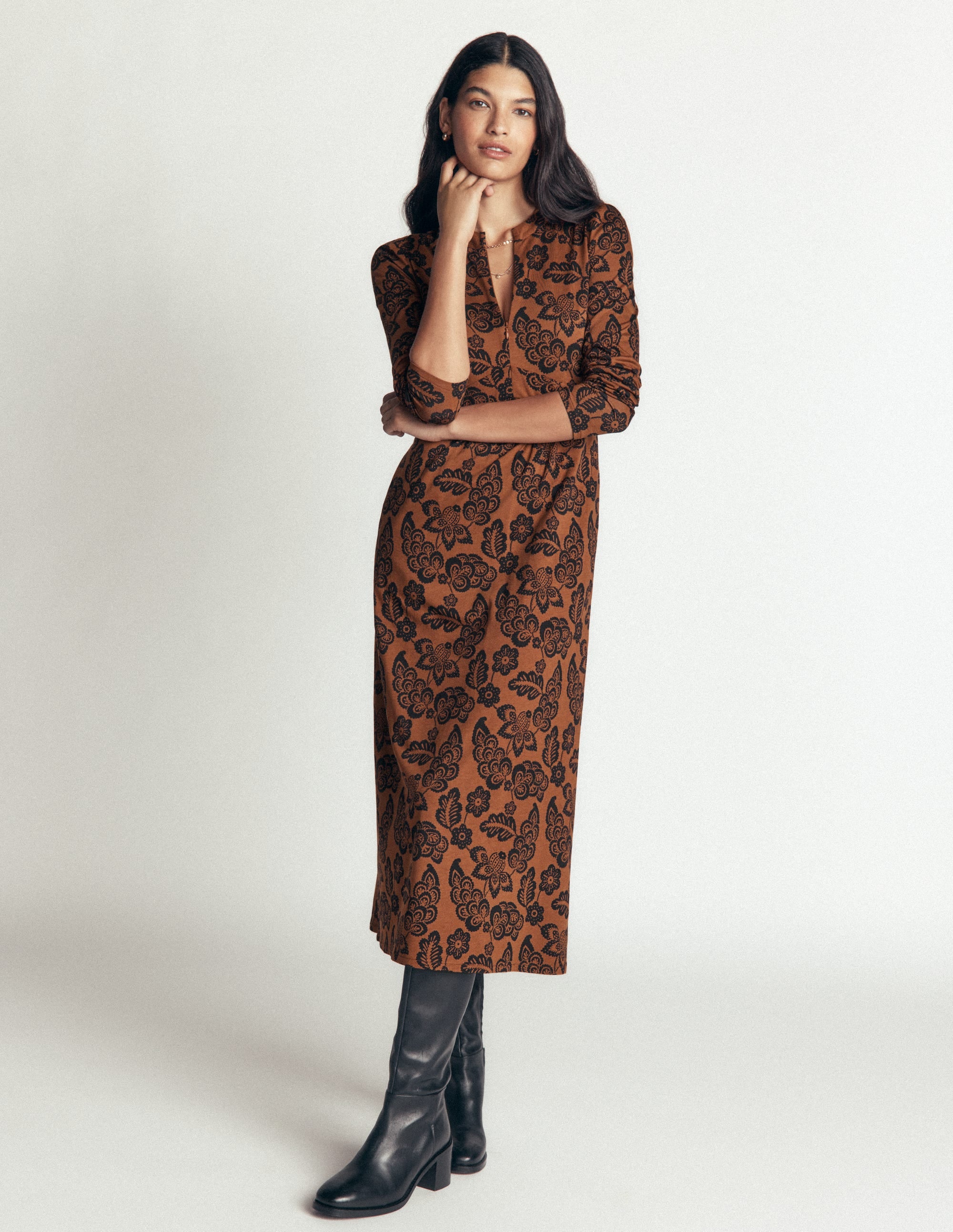 Hope Zip Detail Jersey Dress - Russet, Tickled Meadows | Boden USA