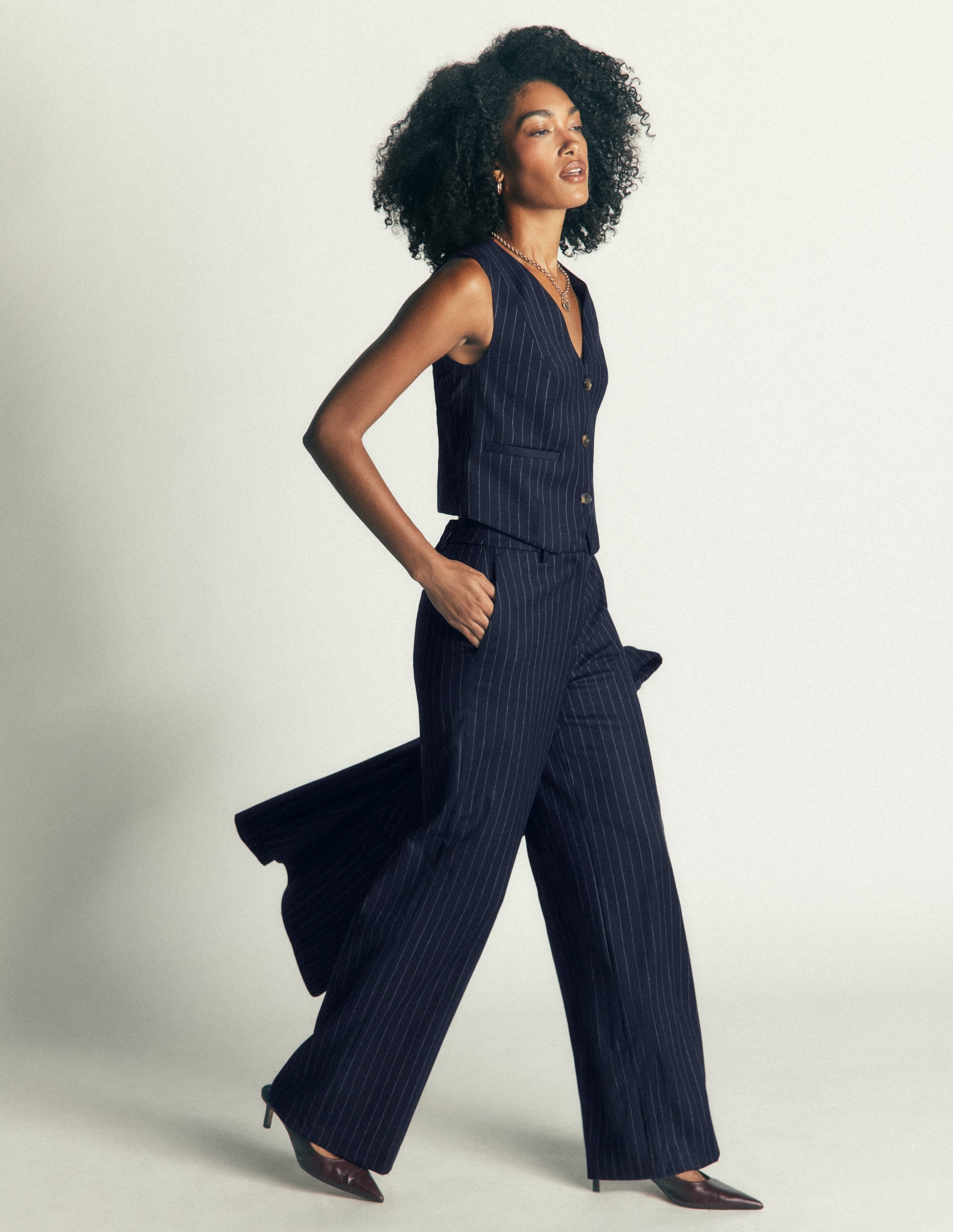 V Neck Wool Blend Waistcoat - Navy Pinstripe | Boden USA