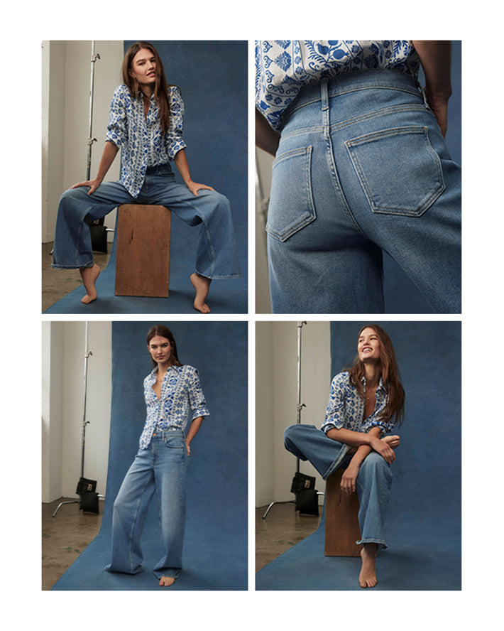 Image link to high rise wide leg jeans