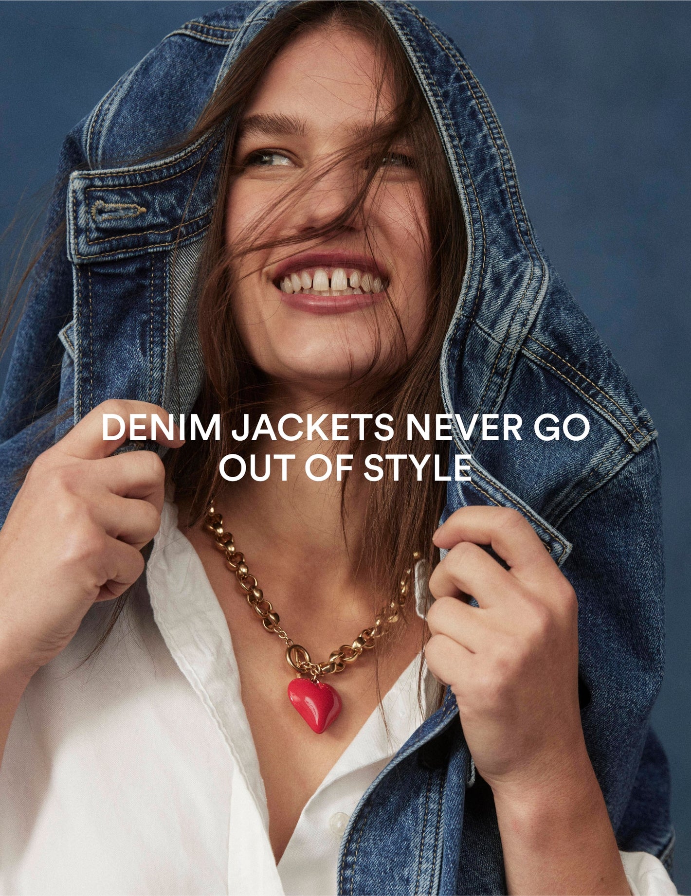 Image text: Denim jackets never go out of style. Image link to Collarless Casual Jacket.