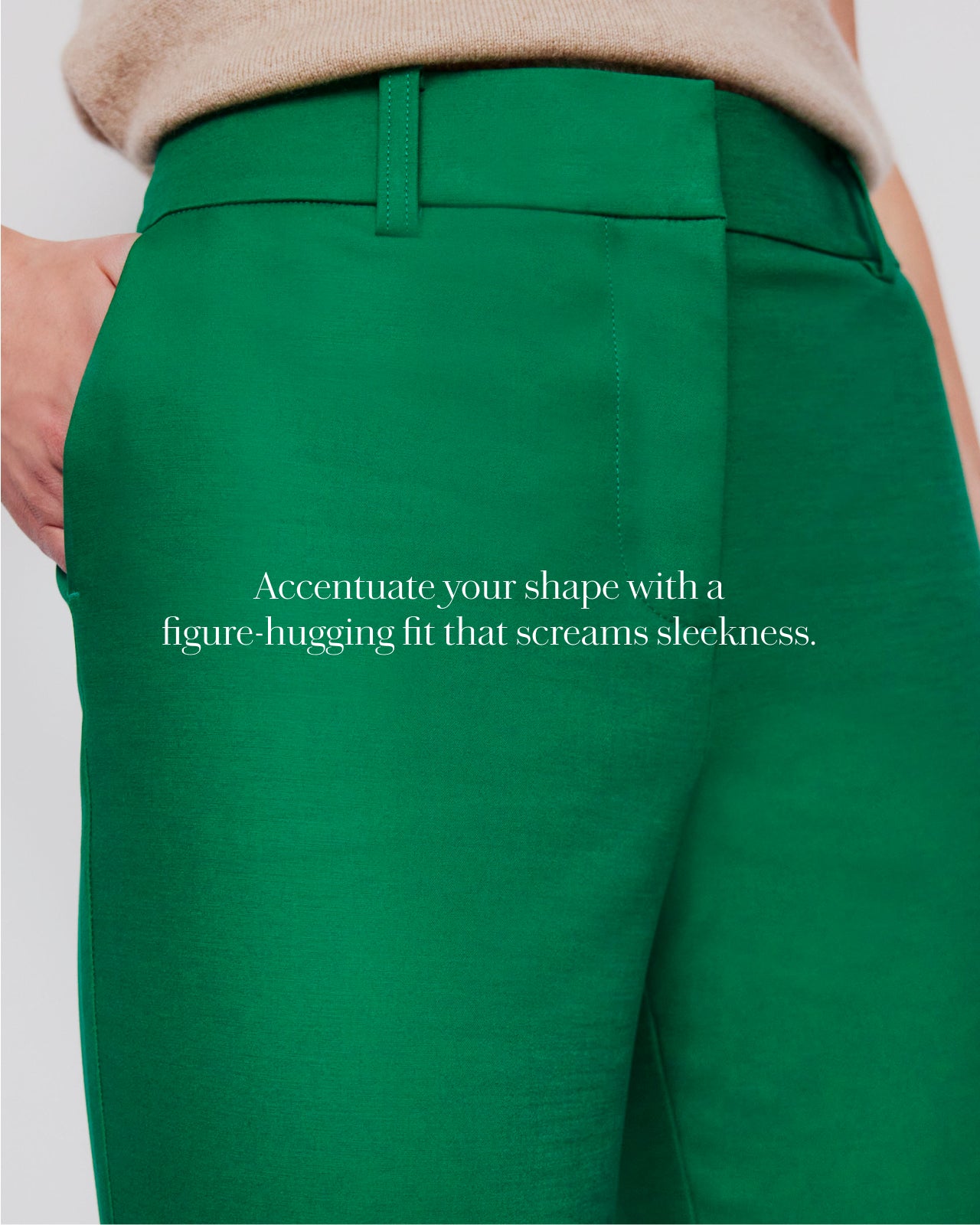 Women wearing green slim leg trousers 