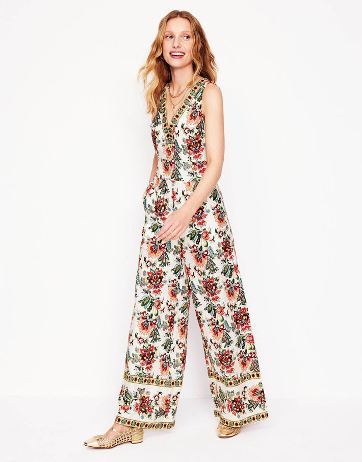 View V-Neck Linen Jumpsuit - Ivory, Botanic Terrace