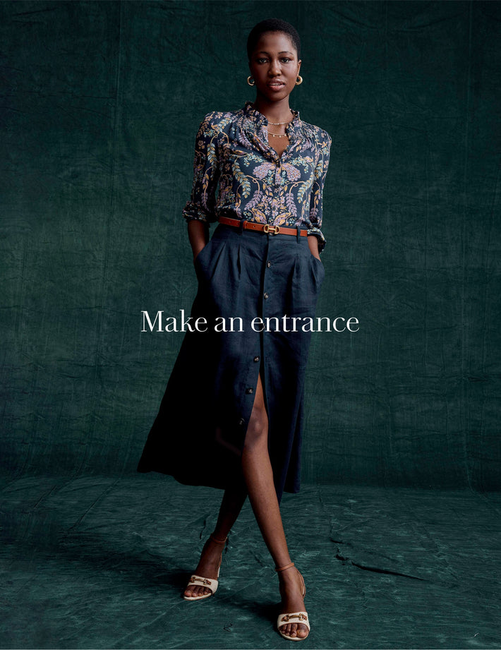 "Make an entrance" View Fay Smocked Jersey Shirt - French Navy, Peacock