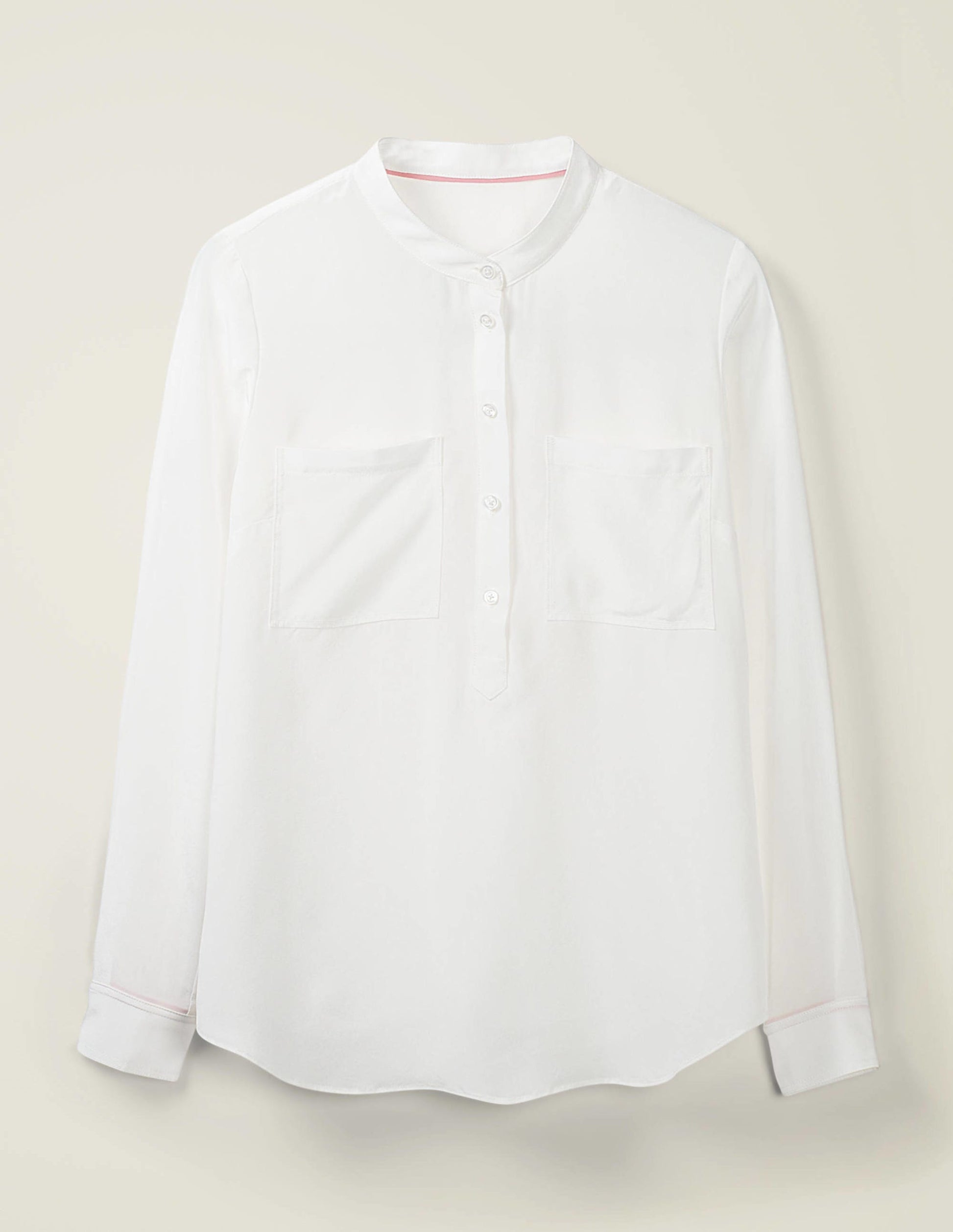 Silk Collarless Blouse-Ivory-7