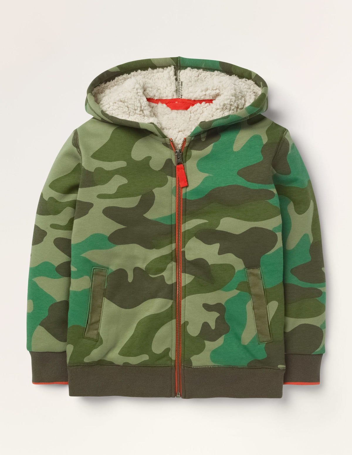 Borg-lined Zip-up Hoodie-Green Camouflage-1
